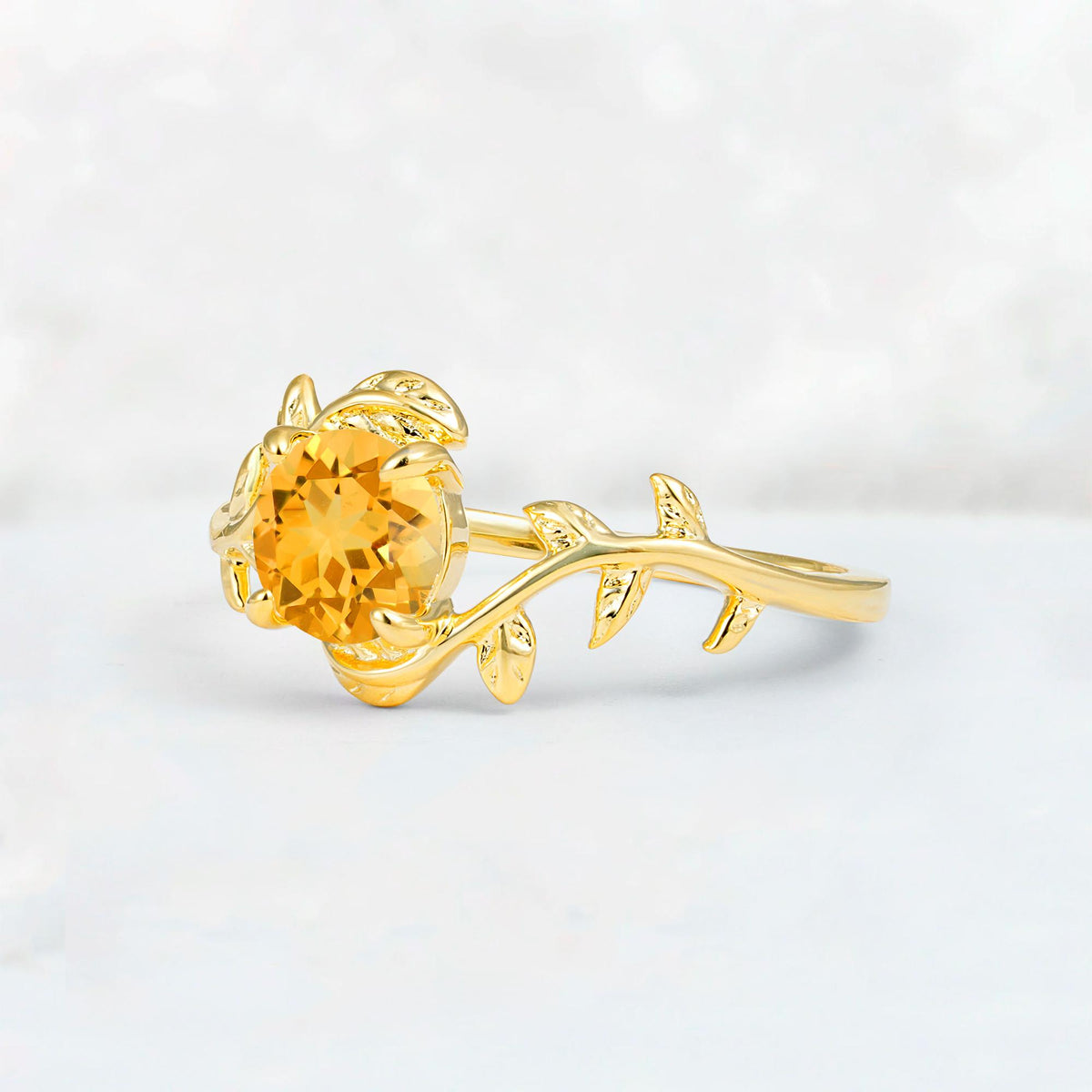 Round Cut Nature-Inspired Citrine Solitaire Engagement Ring - Additional view