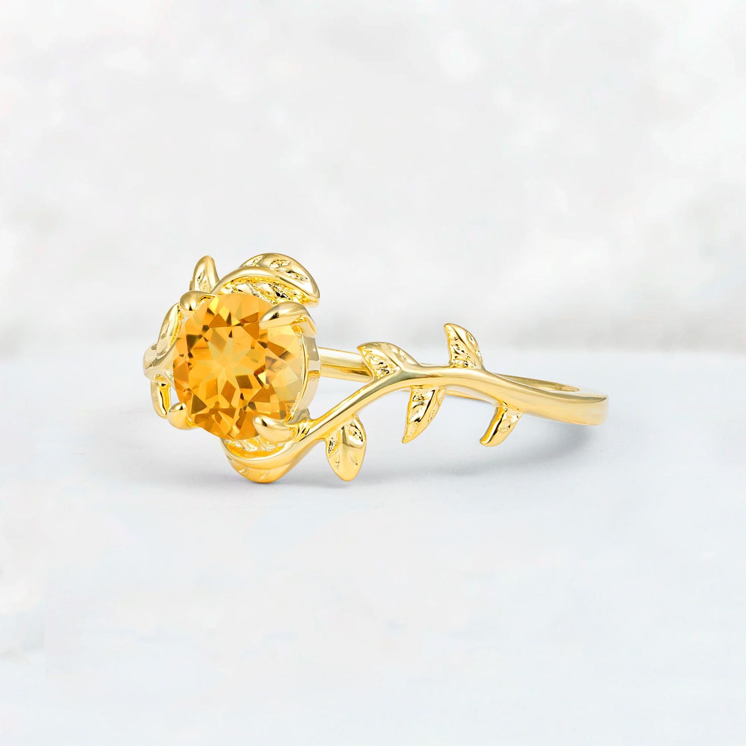 Round Cut Nature-Inspired Citrine Solitaire Engagement Ring - Additional view