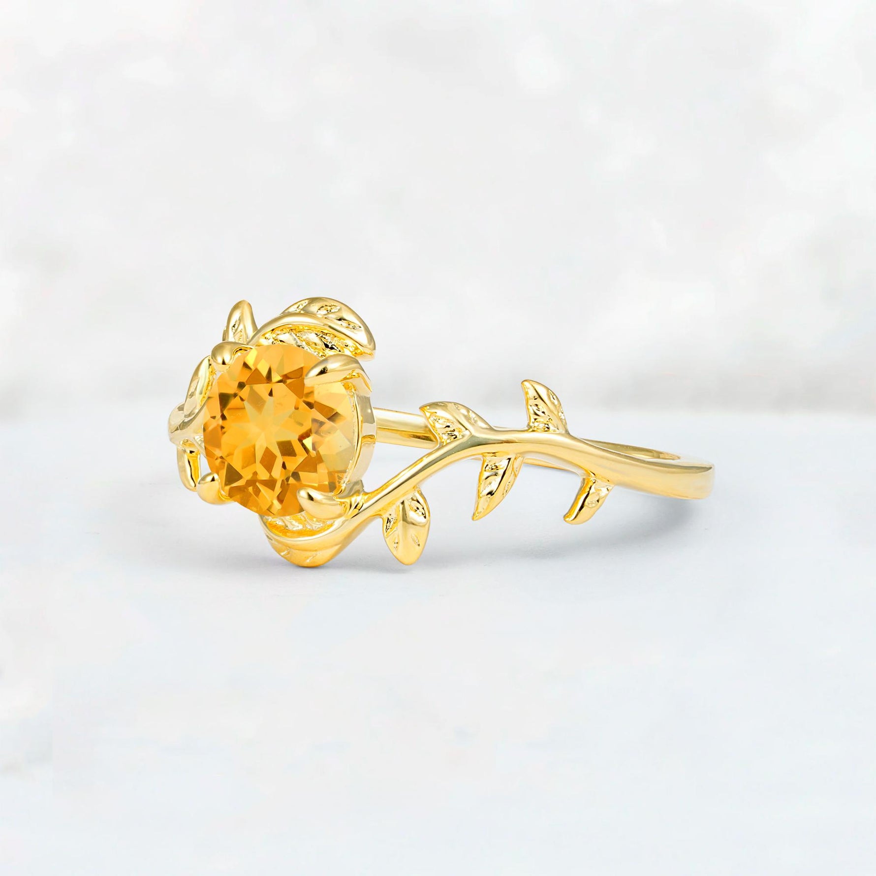 Round Cut Nature-Inspired Citrine Solitaire Engagement Ring - Additional view