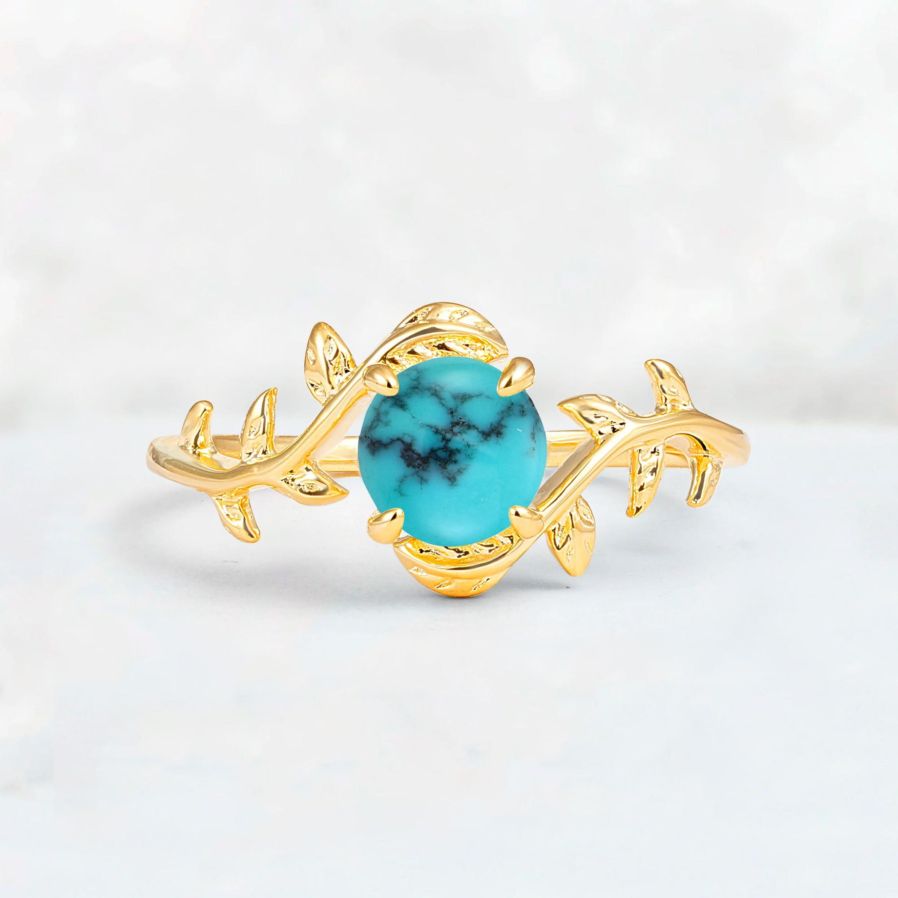 Round Cut Nature-Inspired Turquoise Solitaire Engagement Ring - Additional view