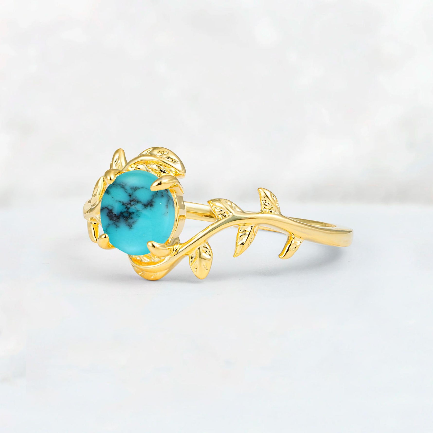 Round Cut Nature-Inspired Turquoise Solitaire Engagement Ring - Additional view