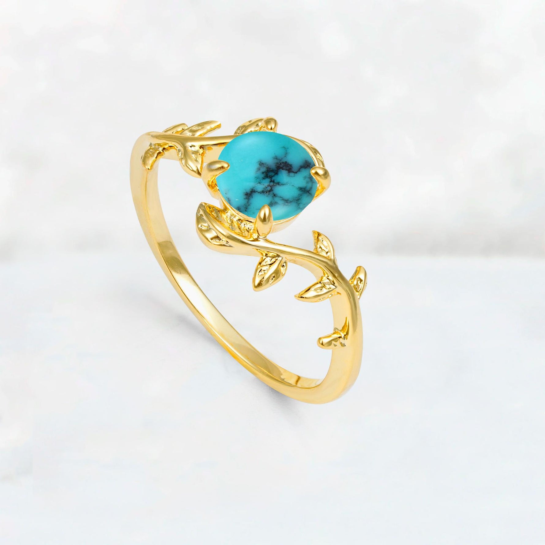 Round Cut Nature-Inspired Turquoise Solitaire Engagement Ring - Additional view