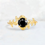 Round Cut Nature-Inspired Black Onyx Solitaire Engagement Ring - Additional view