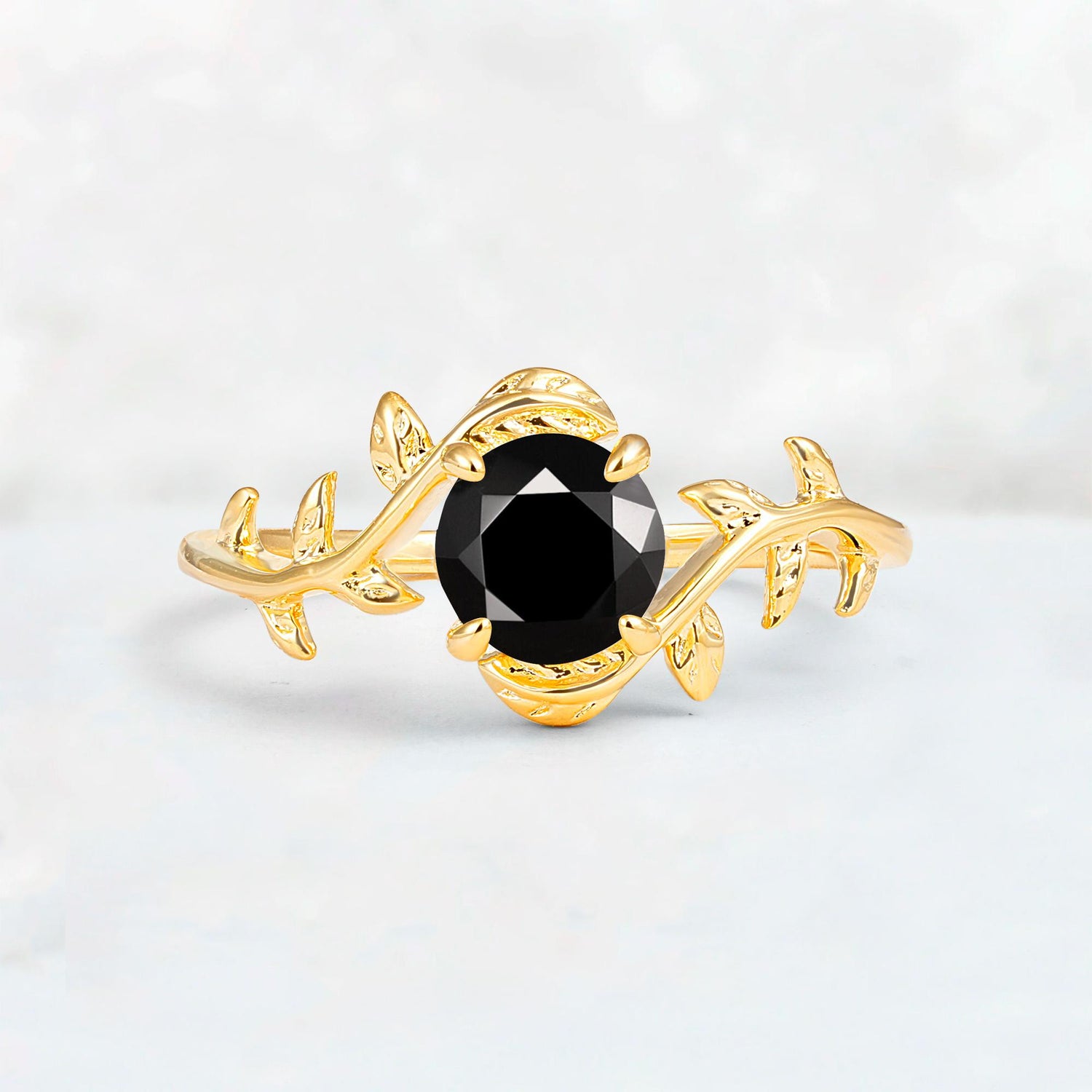 Round Cut Nature-Inspired Black Onyx Solitaire Engagement Ring - Additional view