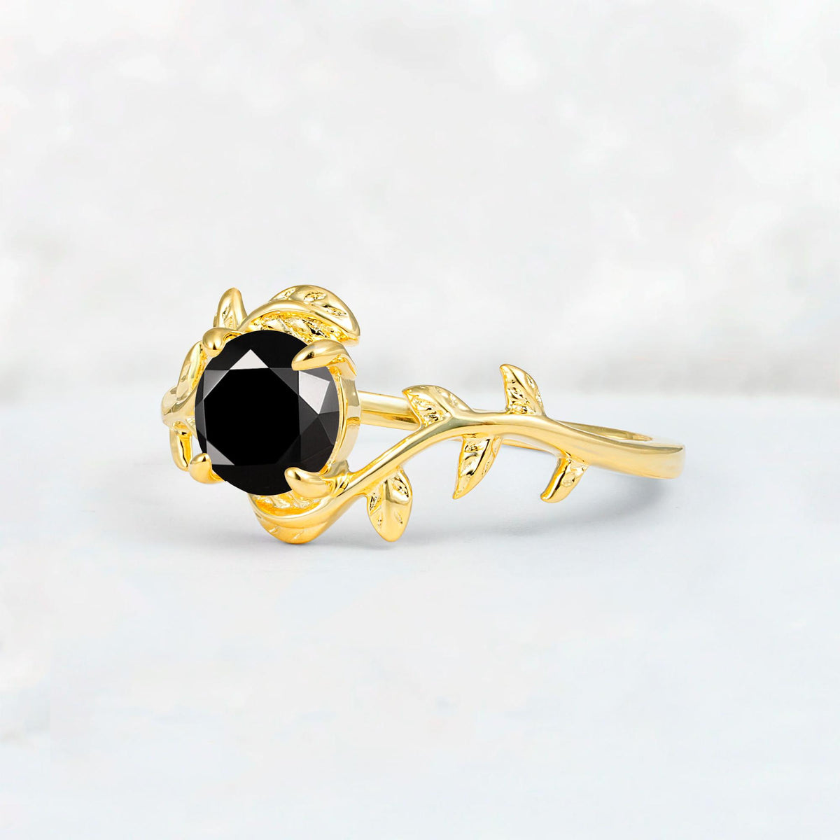 Round Cut Nature-Inspired Black Onyx Solitaire Engagement Ring - Additional view