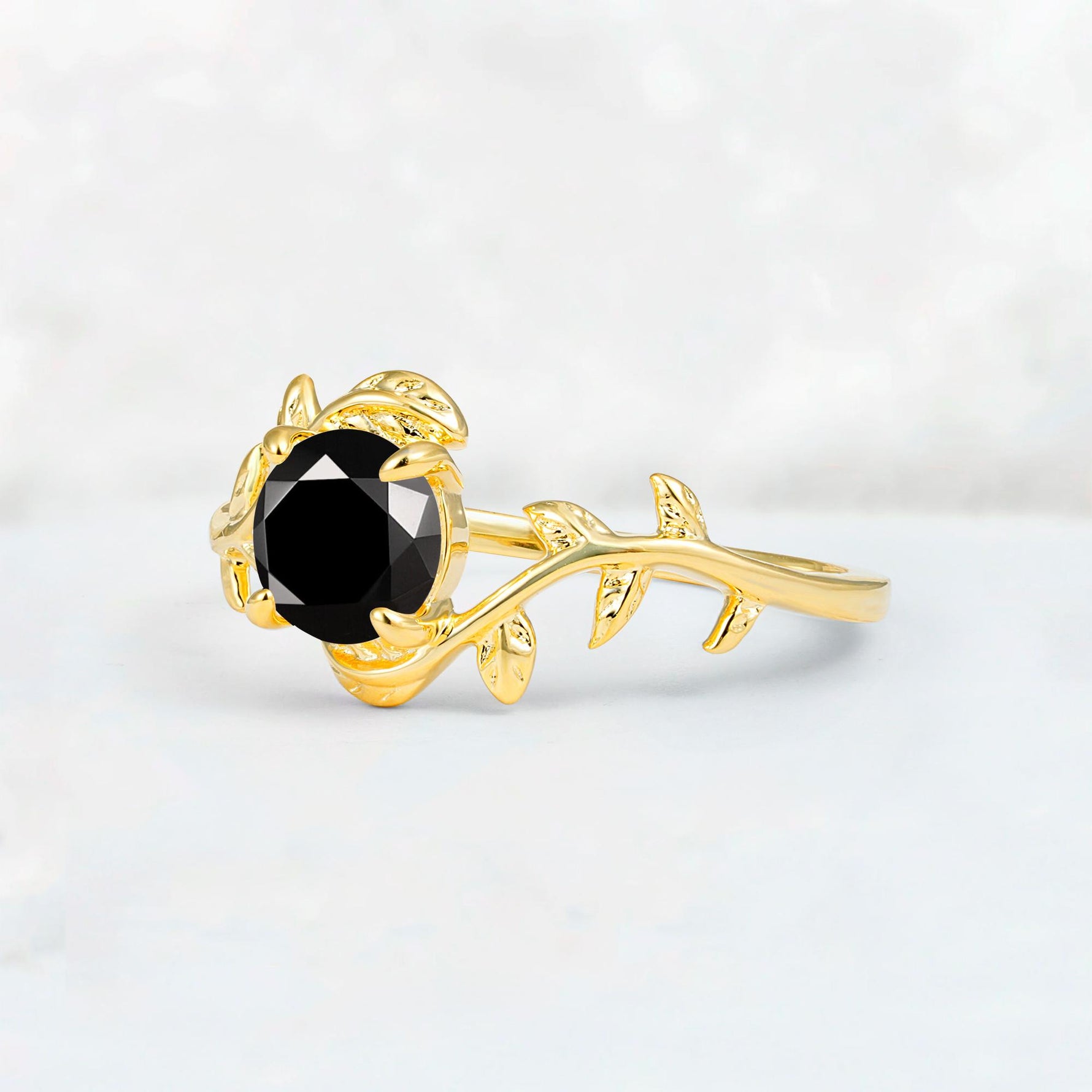 Round Cut Nature-Inspired Black Onyx Solitaire Engagement Ring - Additional view
