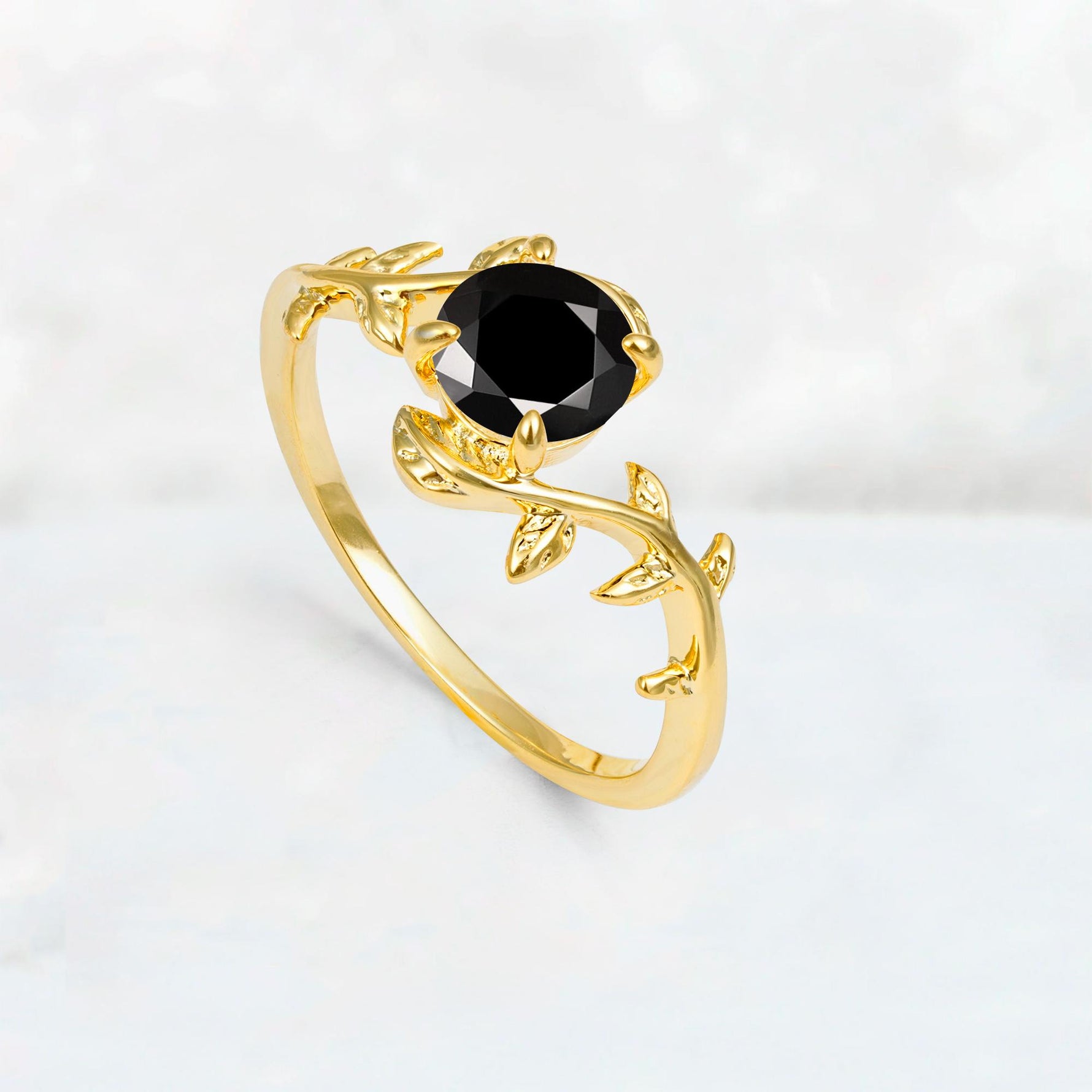 Round Cut Nature-Inspired Black Onyx Solitaire Engagement Ring - Additional view