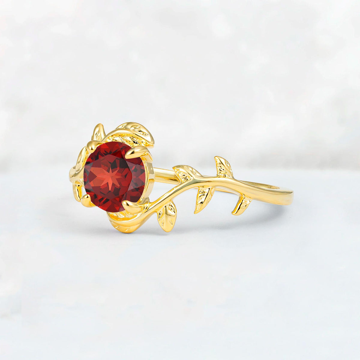 Round Cut Nature-Inspired Garnet Solitaire Engagement Ring - Additional view