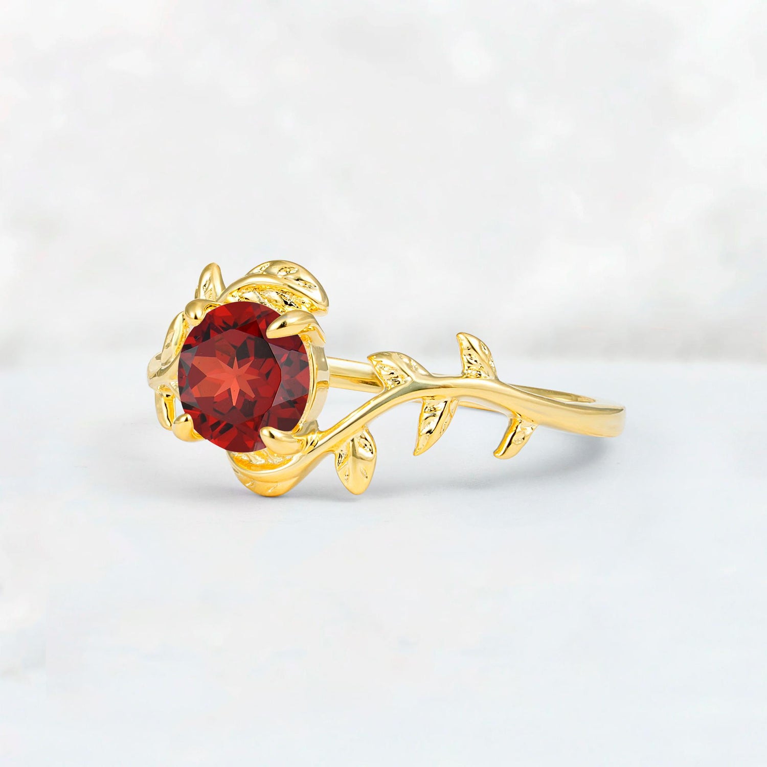 Round Cut Nature-Inspired Garnet Solitaire Engagement Ring - Additional view