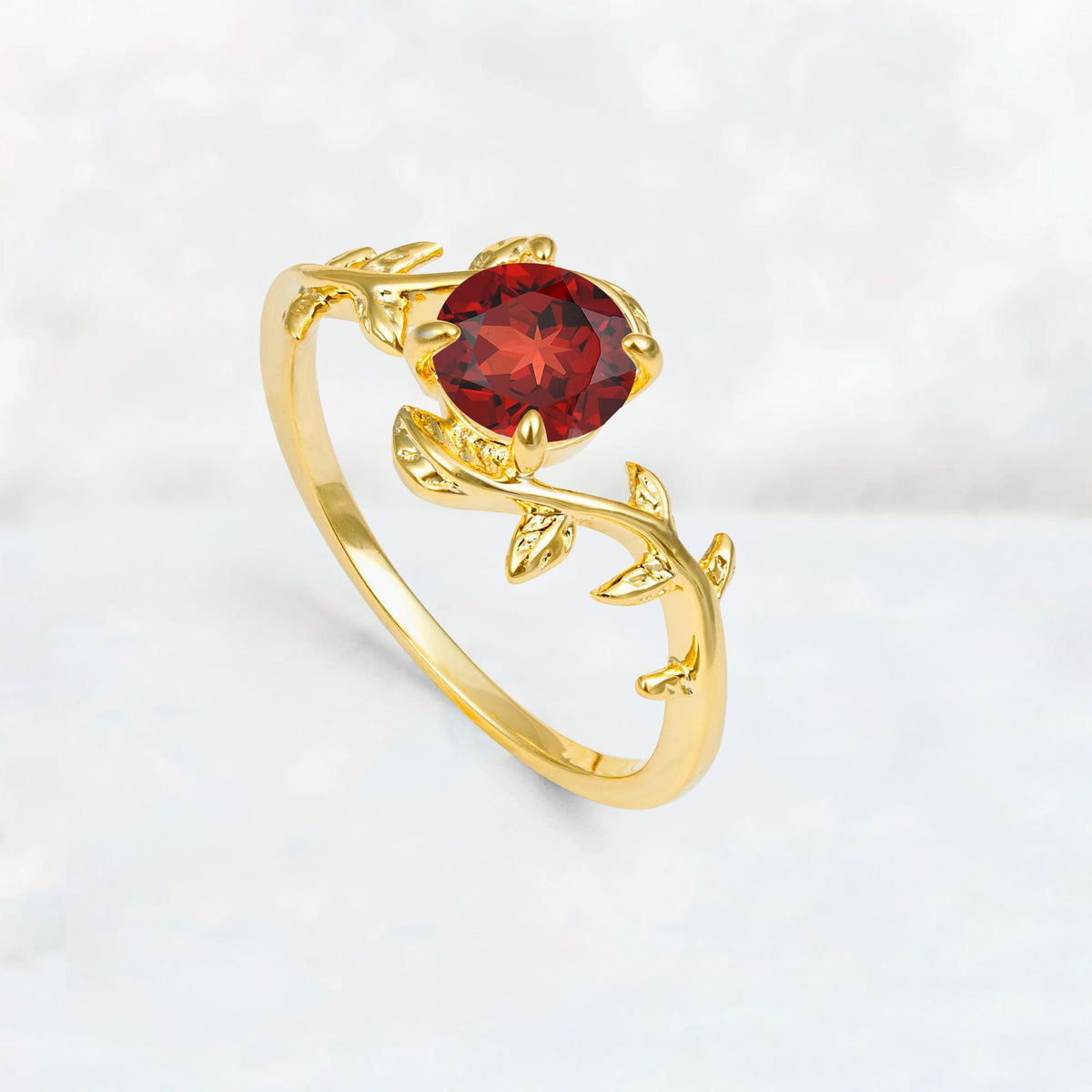 Round Cut Nature-Inspired Garnet Solitaire Engagement Ring - Additional view