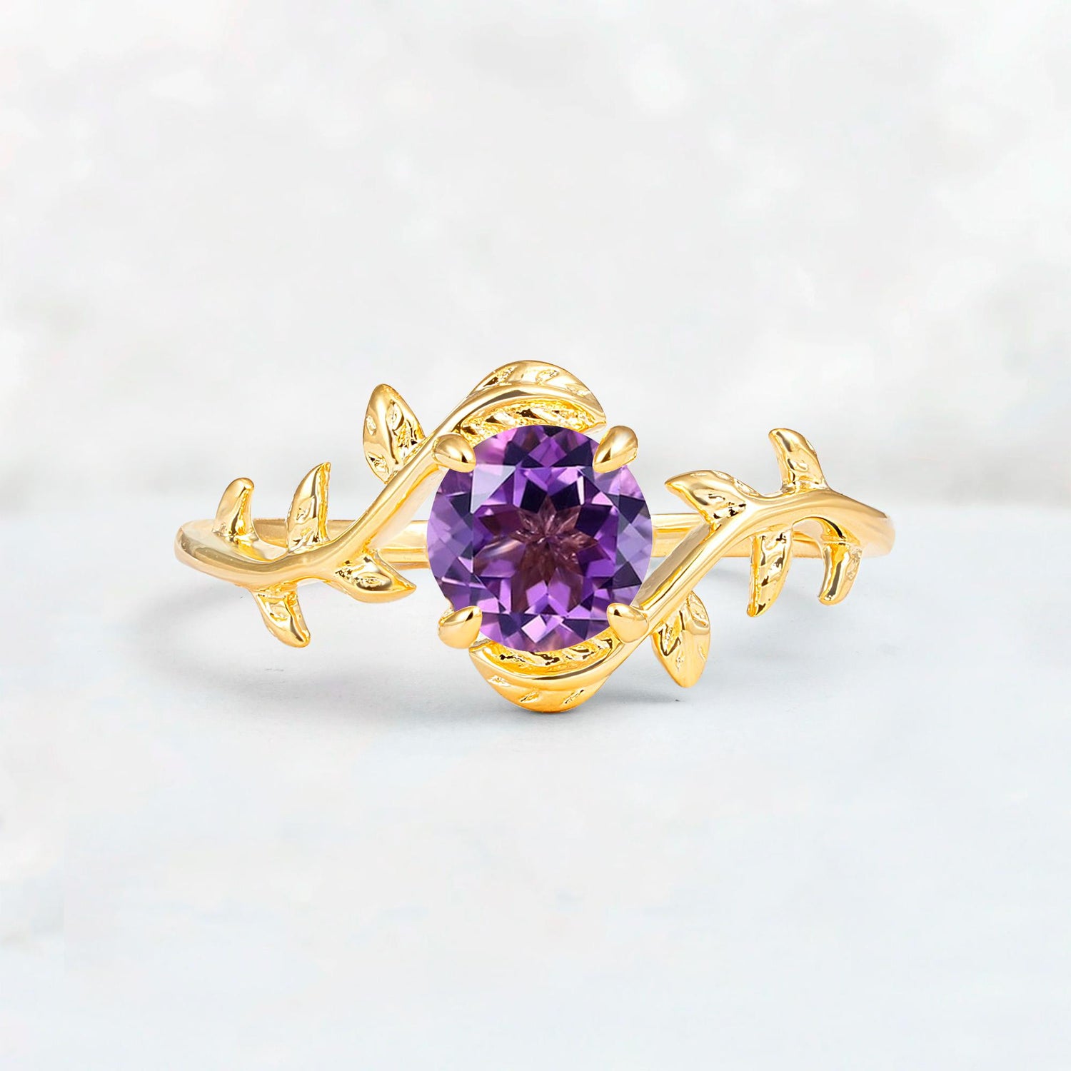 Round Cut Nature-Inspired Amethyst Solitaire Engagement Ring - Additional view