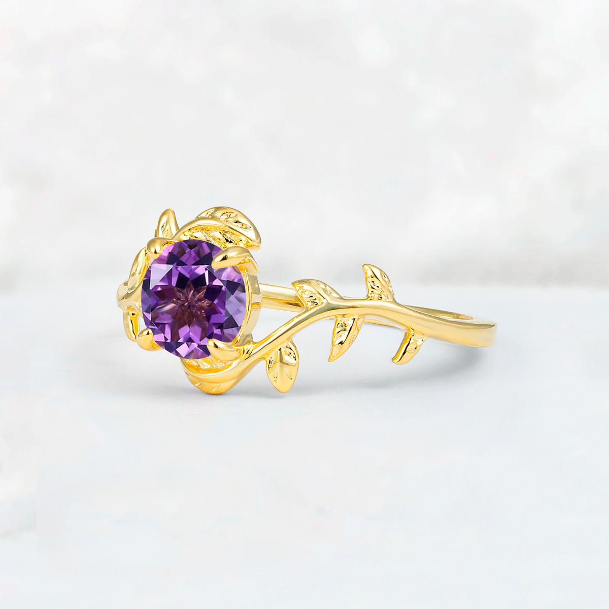 Round Cut Nature-Inspired Amethyst Solitaire Engagement Ring - Additional view
