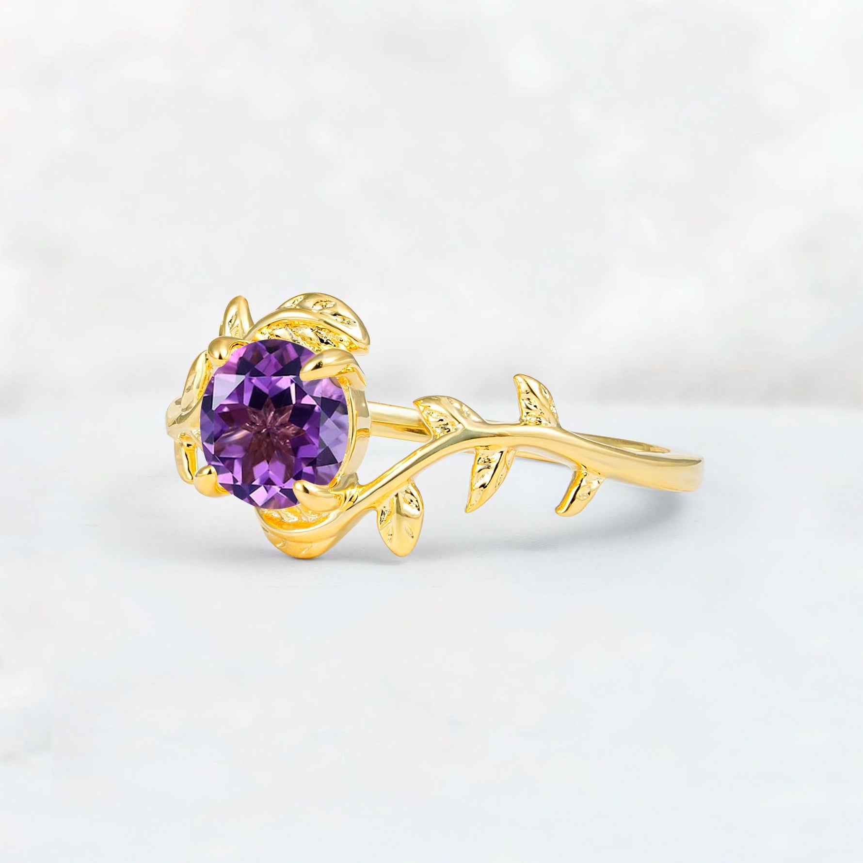 Round Cut Nature-Inspired Amethyst Solitaire Engagement Ring - Additional view