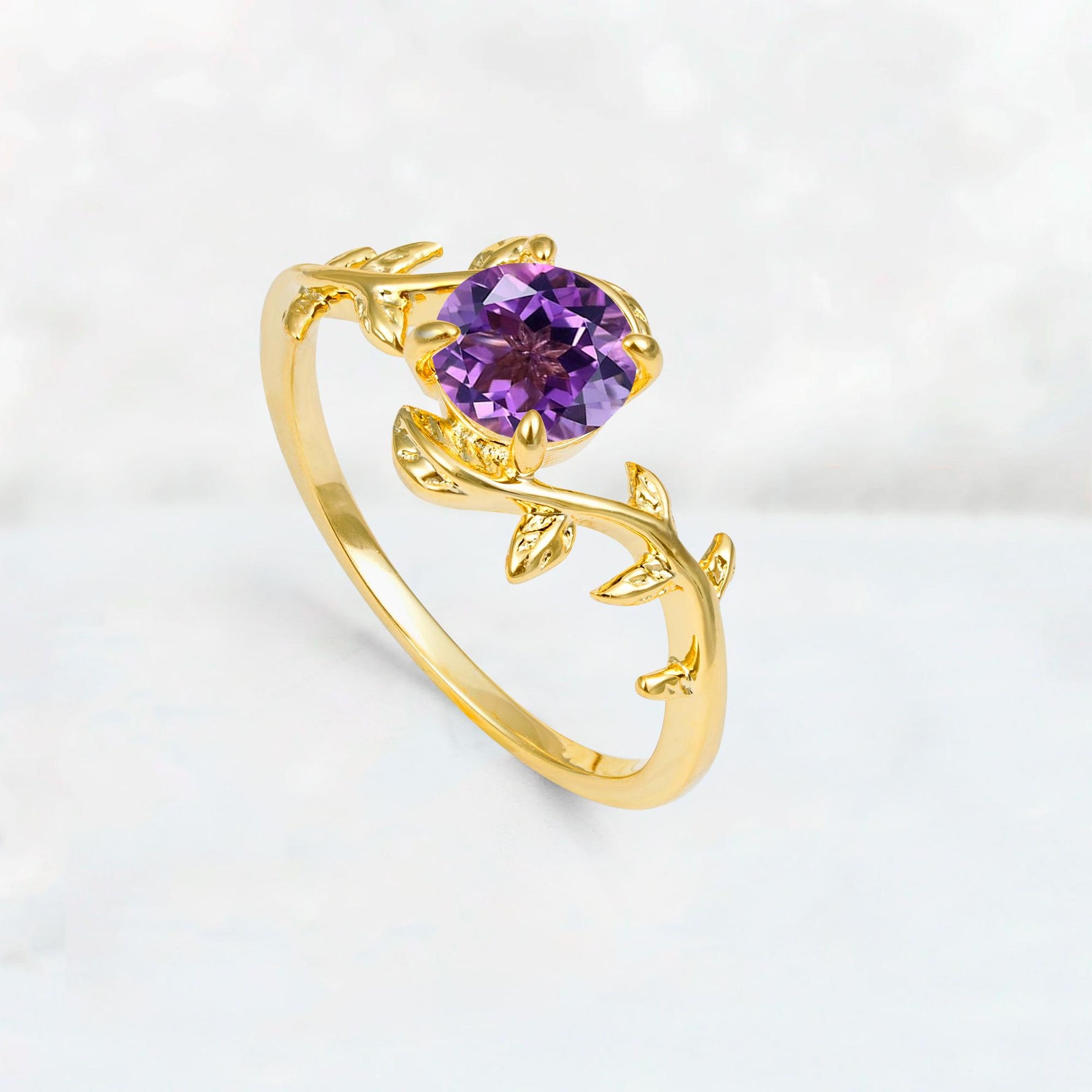Round Cut Nature-Inspired Amethyst Solitaire Engagement Ring - Additional view