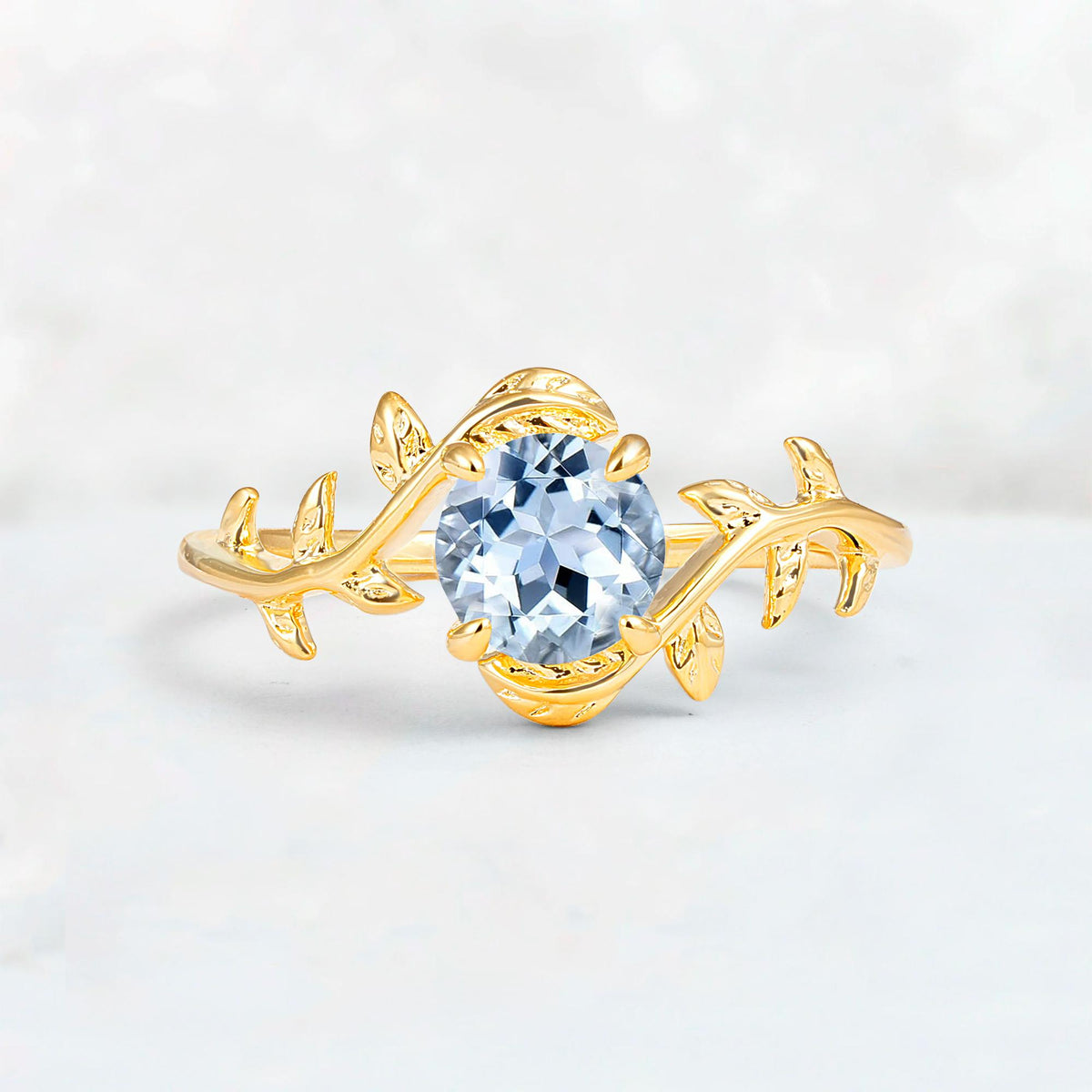 Round Cut Nature-Inspired Aquamarine Solitaire Engagement Ring - Additional view