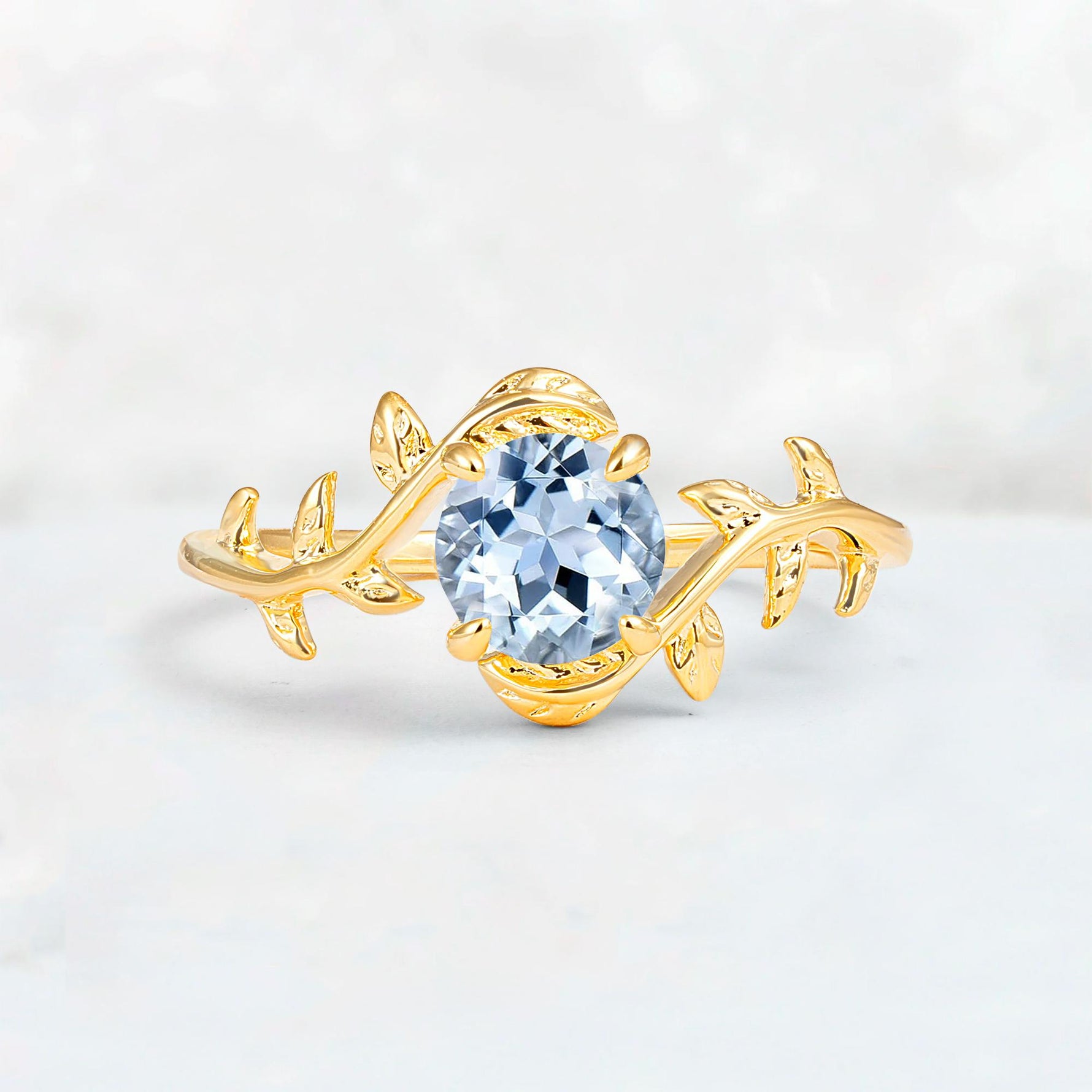 Round Cut Nature-Inspired Aquamarine Solitaire Engagement Ring - Additional view