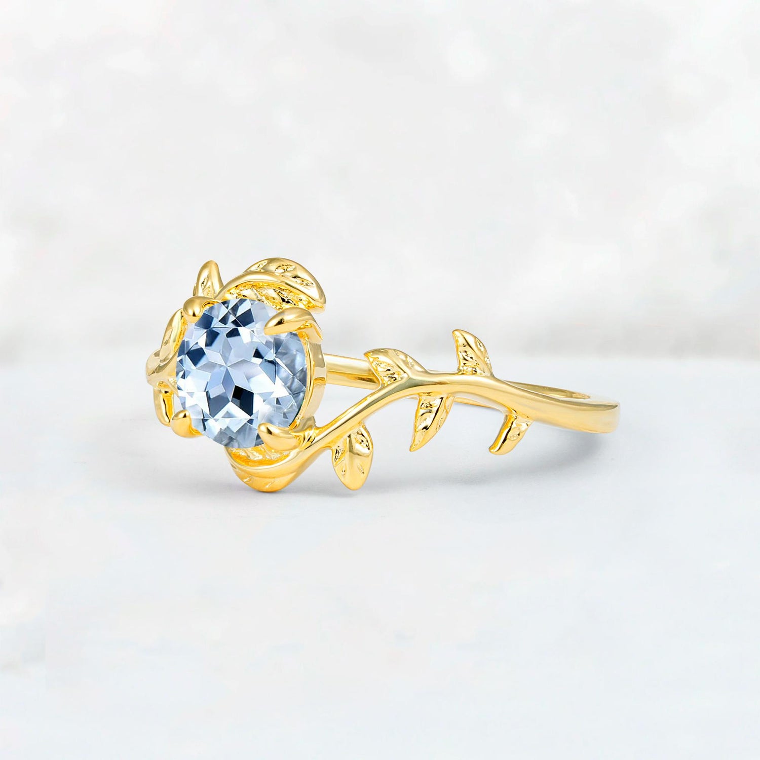 Round Cut Nature-Inspired Aquamarine Solitaire Engagement Ring - Additional view