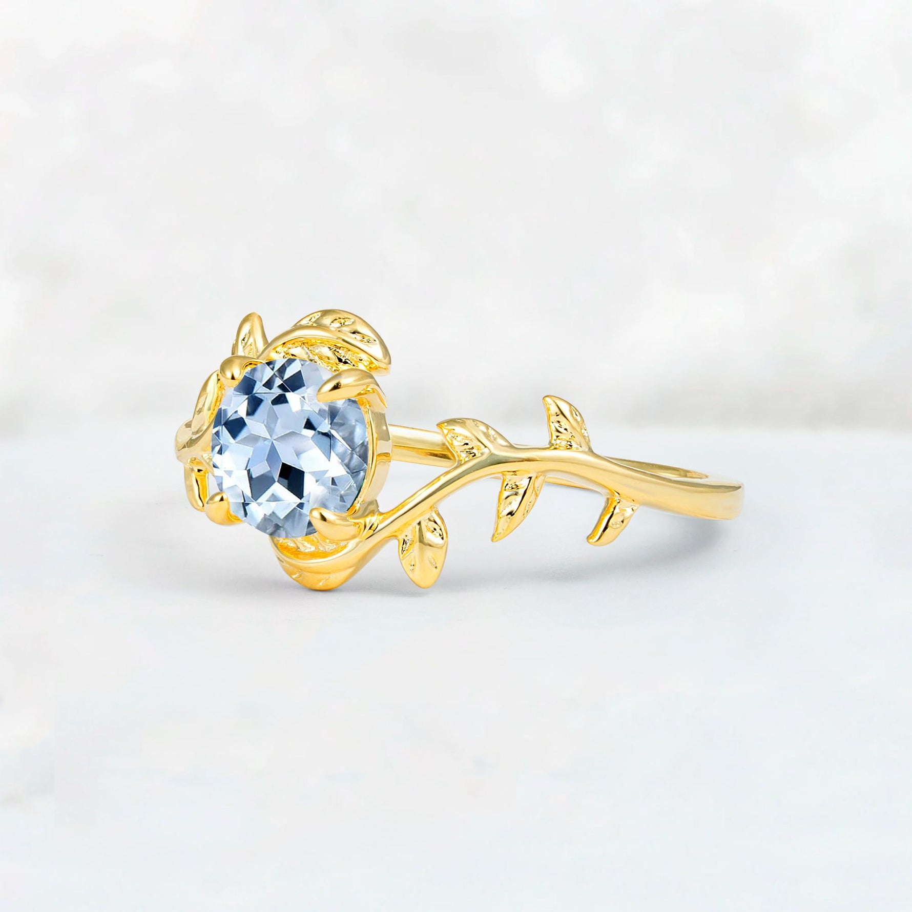 Round Cut Nature-Inspired Aquamarine Solitaire Engagement Ring - Additional view