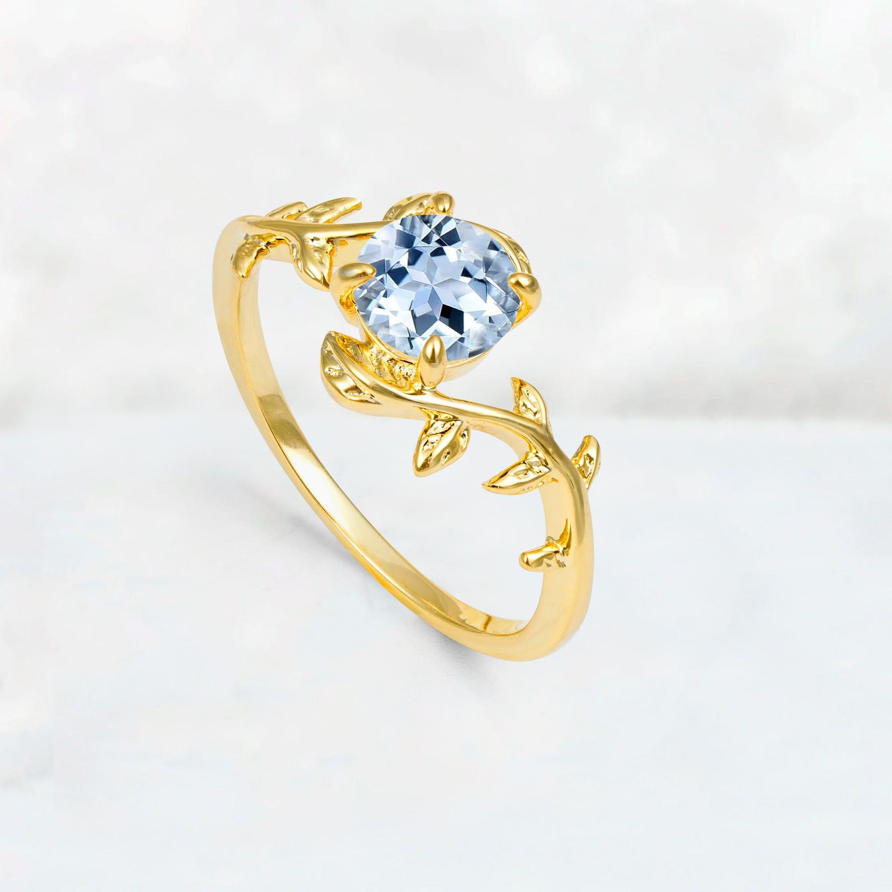 Round Cut Nature-Inspired Aquamarine Solitaire Engagement Ring - Additional view