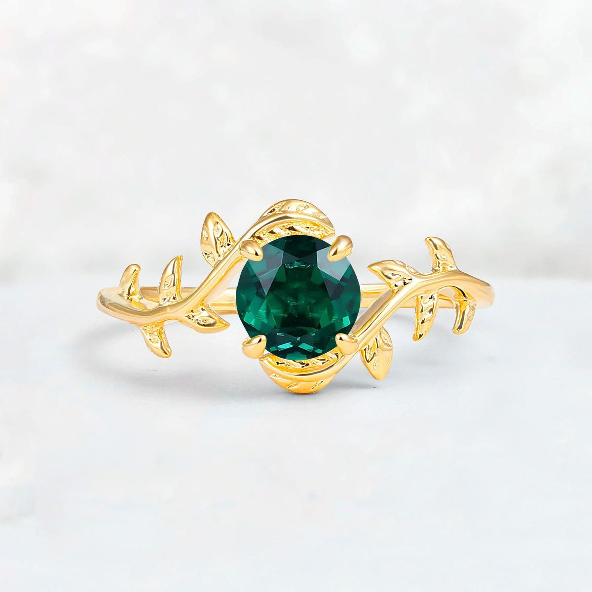 Round Cut Nature-Inspired Emerald Solitaire Engagement Ring - Additional view