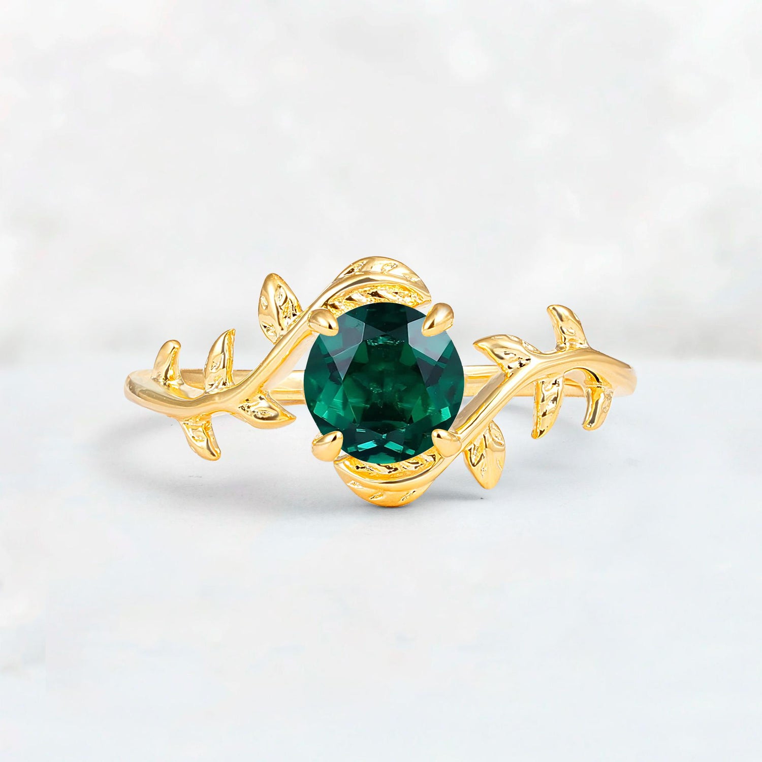 Round Cut Nature-Inspired Emerald Solitaire Engagement Ring - Additional view