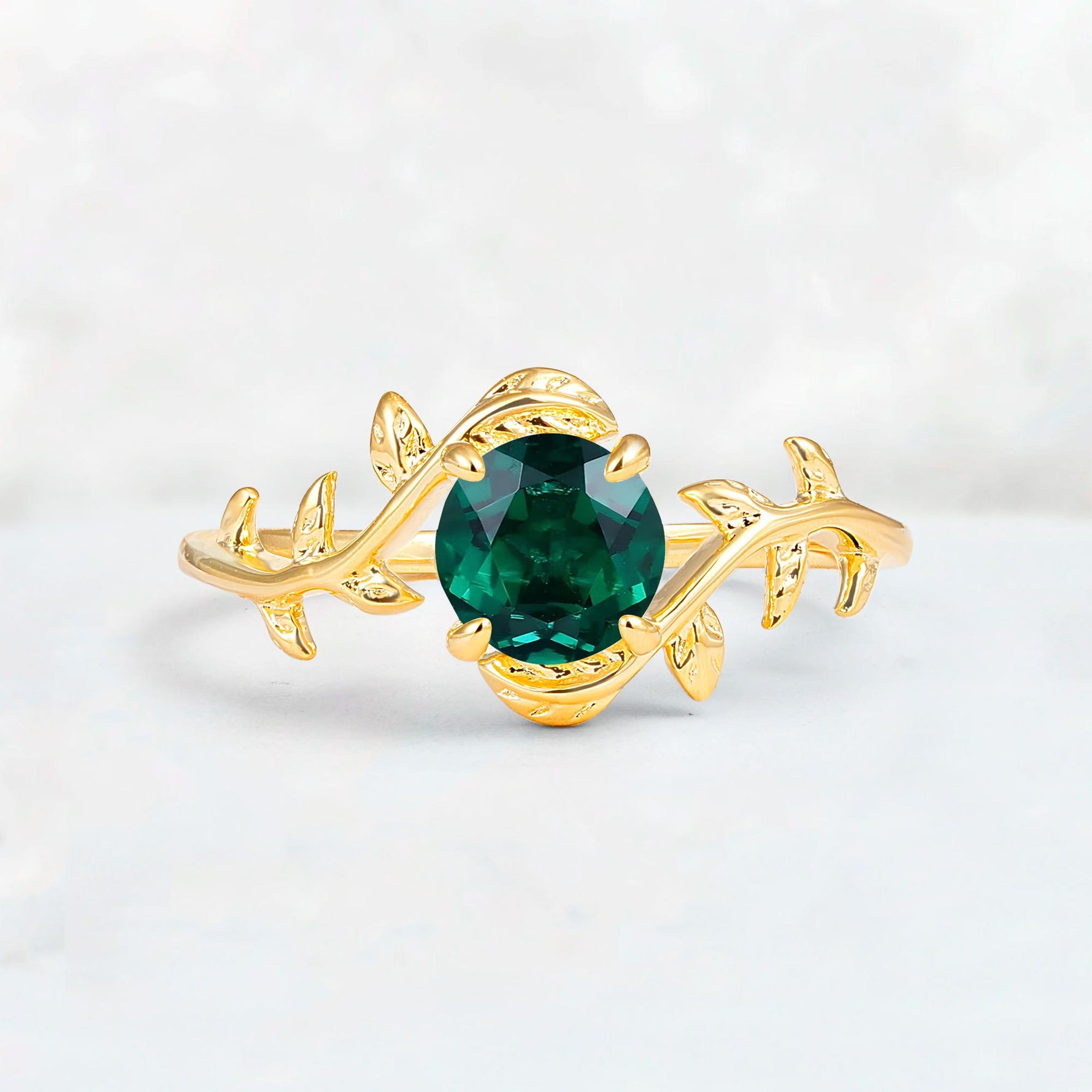 Round Cut Nature-Inspired Emerald Solitaire Engagement Ring - Additional view