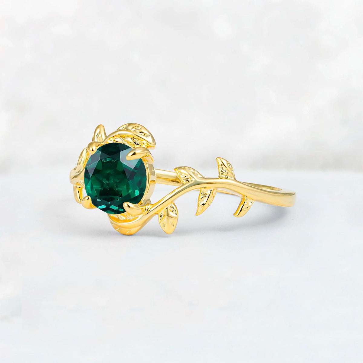 Round Cut Nature-Inspired Emerald Solitaire Engagement Ring - Additional view