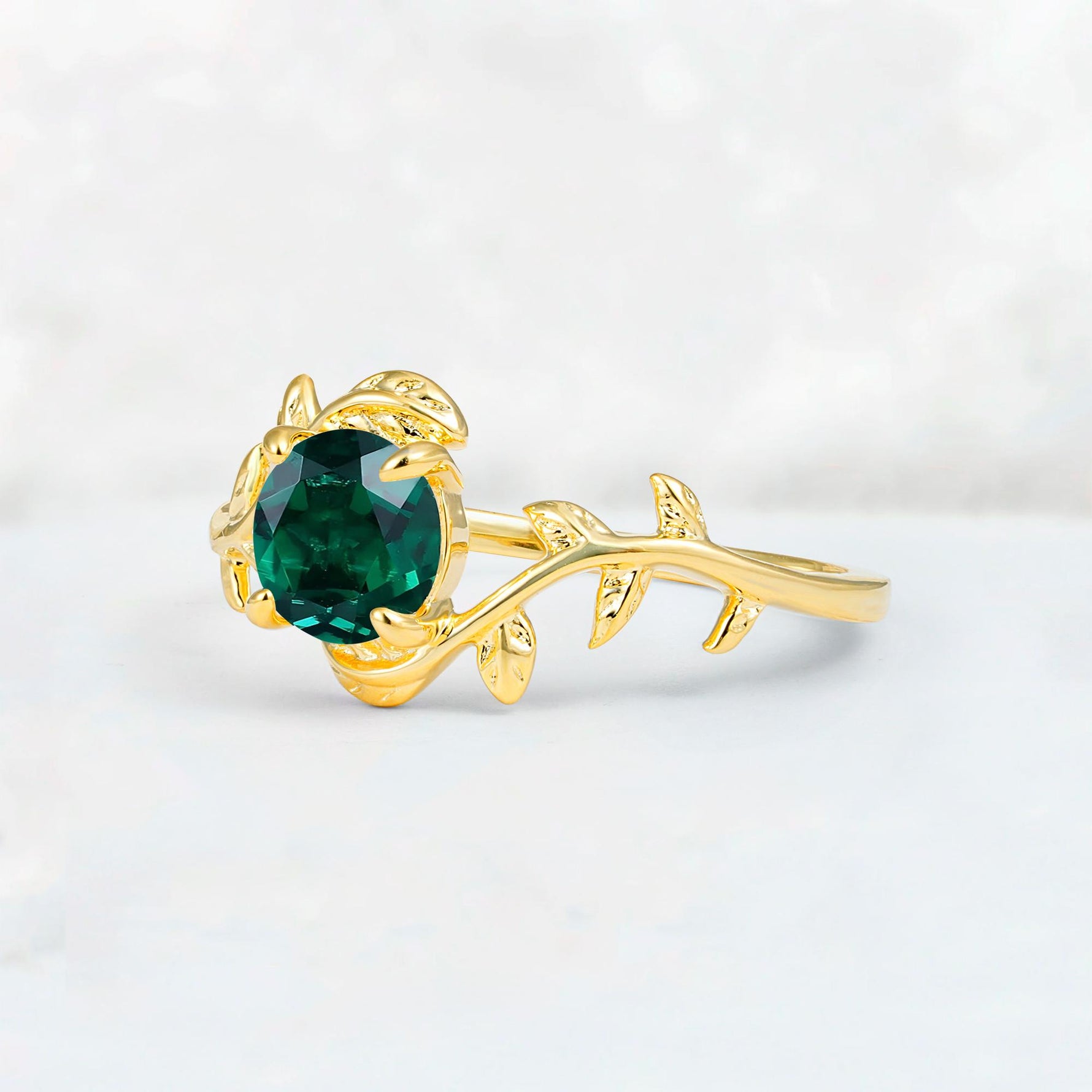 Round Cut Nature-Inspired Emerald Solitaire Engagement Ring - Additional view