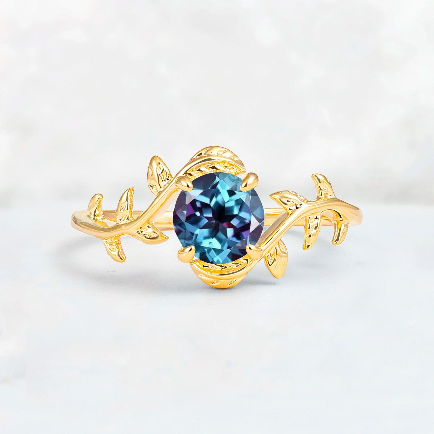 Round Cut Nature-Inspired Alexandrite Solitaire Engagement Ring - Additional view