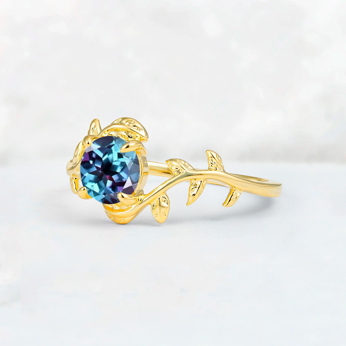 Round Cut Nature-Inspired Alexandrite Solitaire Engagement Ring - Additional view