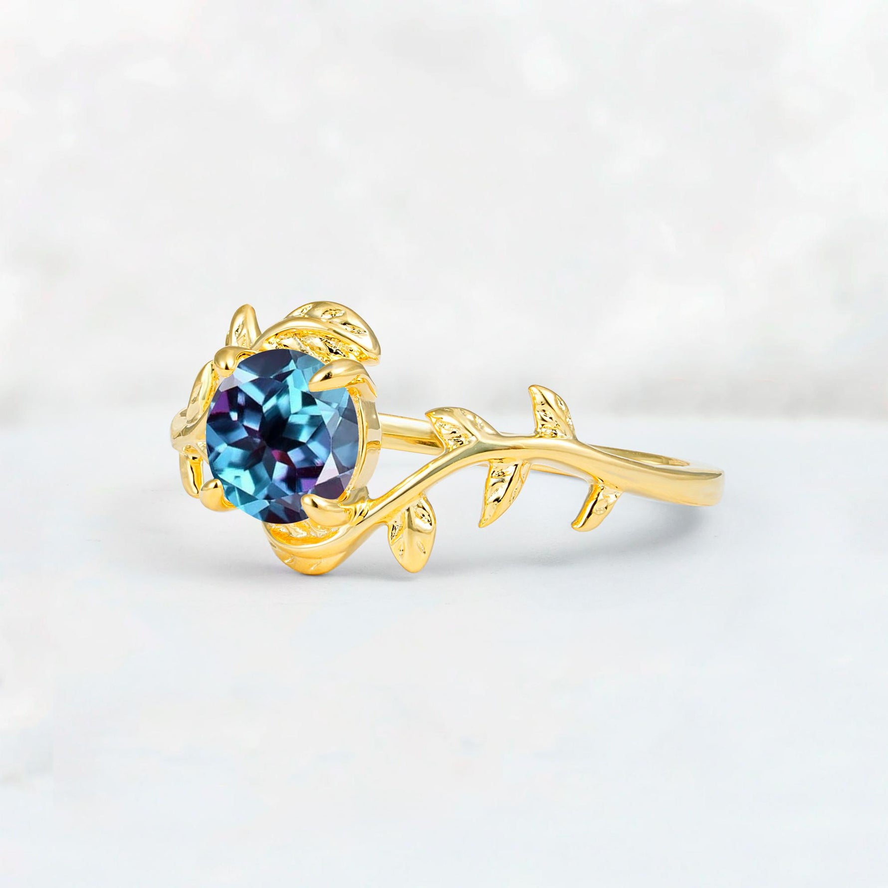 Round Cut Nature-Inspired Alexandrite Solitaire Engagement Ring - Additional view