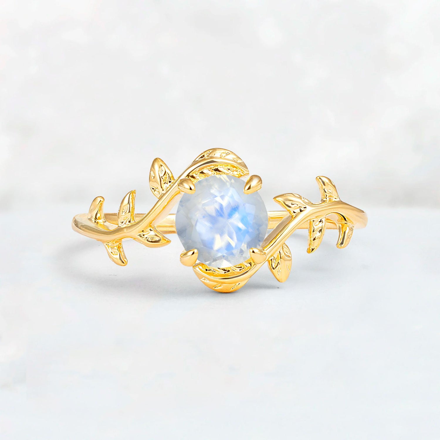 Round Cut Nature-Inspired Moonstone Solitaire Engagement Ring - Additional view