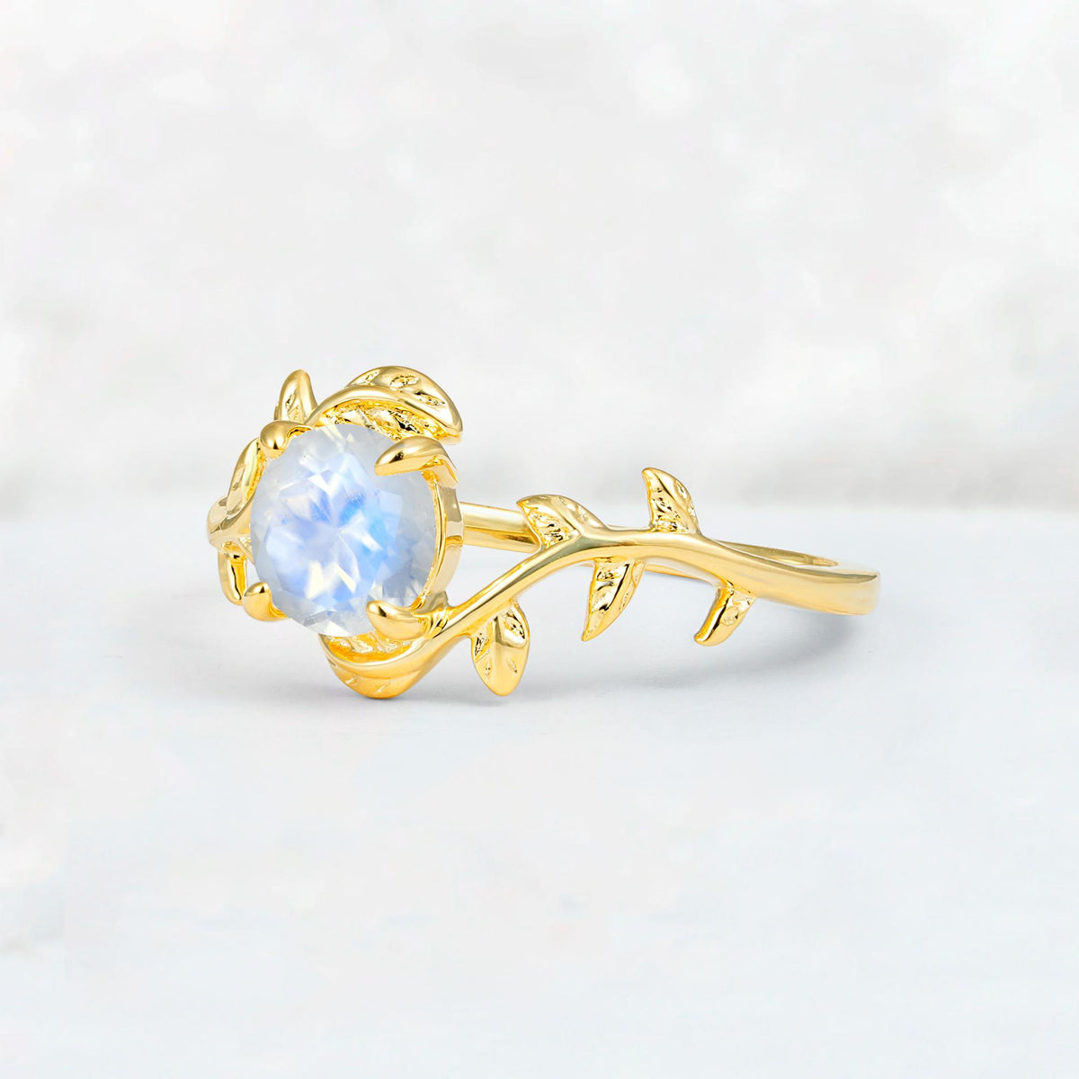 Round Cut Nature-Inspired Moonstone Solitaire Engagement Ring - Additional view