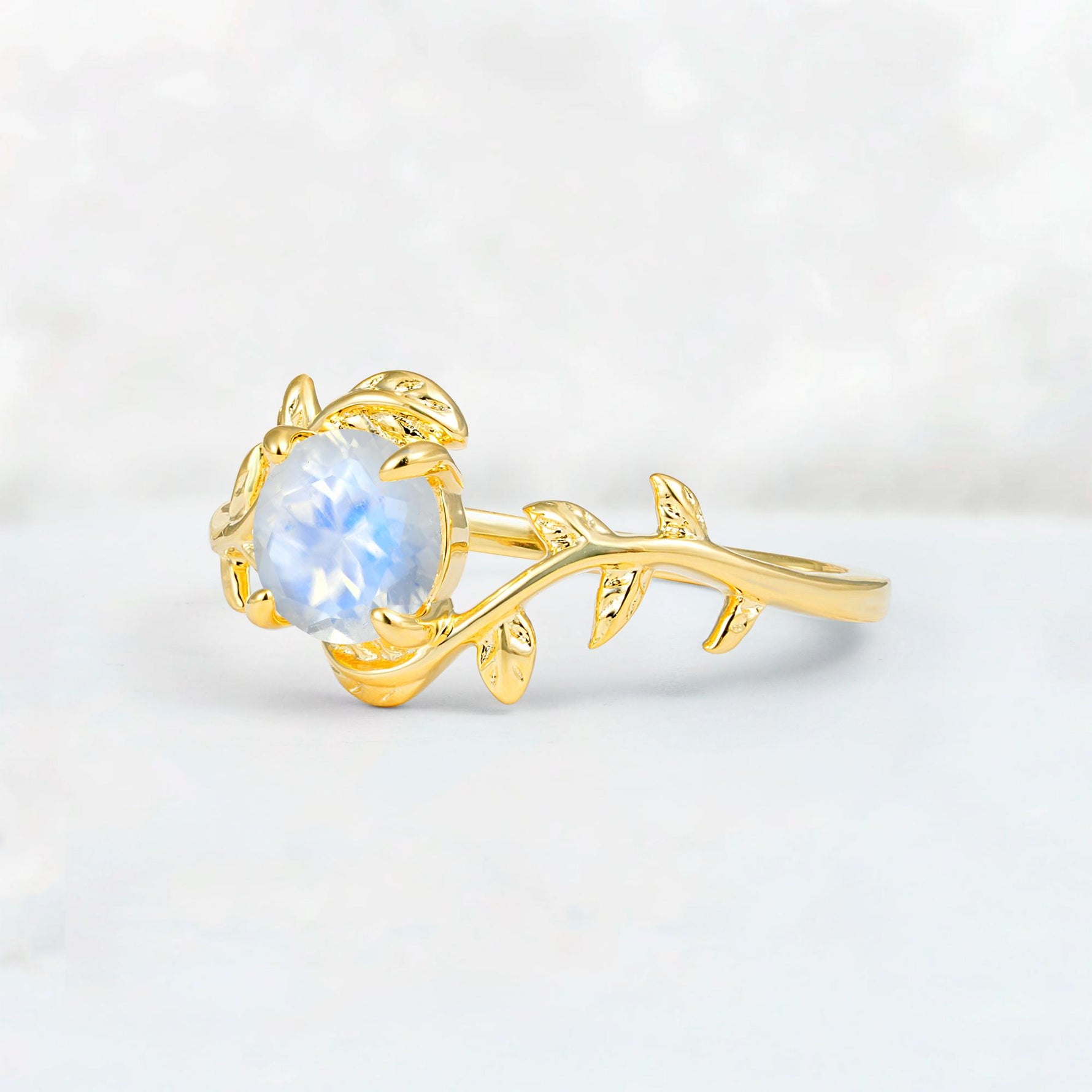 Round Cut Nature-Inspired Moonstone Solitaire Engagement Ring - Additional view