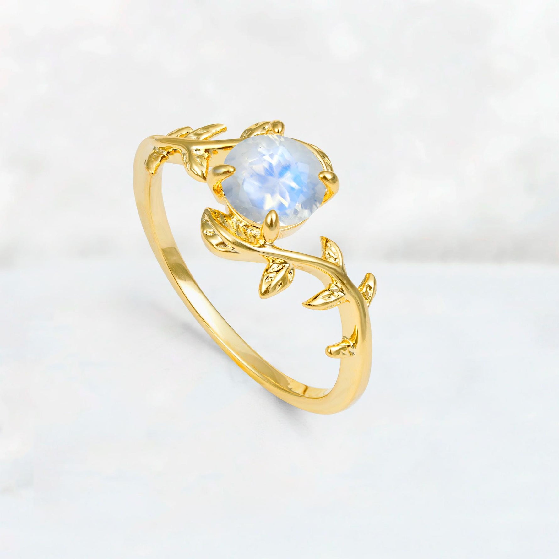 Round Cut Nature-Inspired Moonstone Solitaire Engagement Ring - Additional view