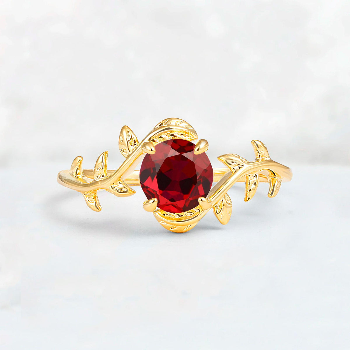 Round Cut Nature-Inspired Ruby Solitaire Engagement Ring - Additional view