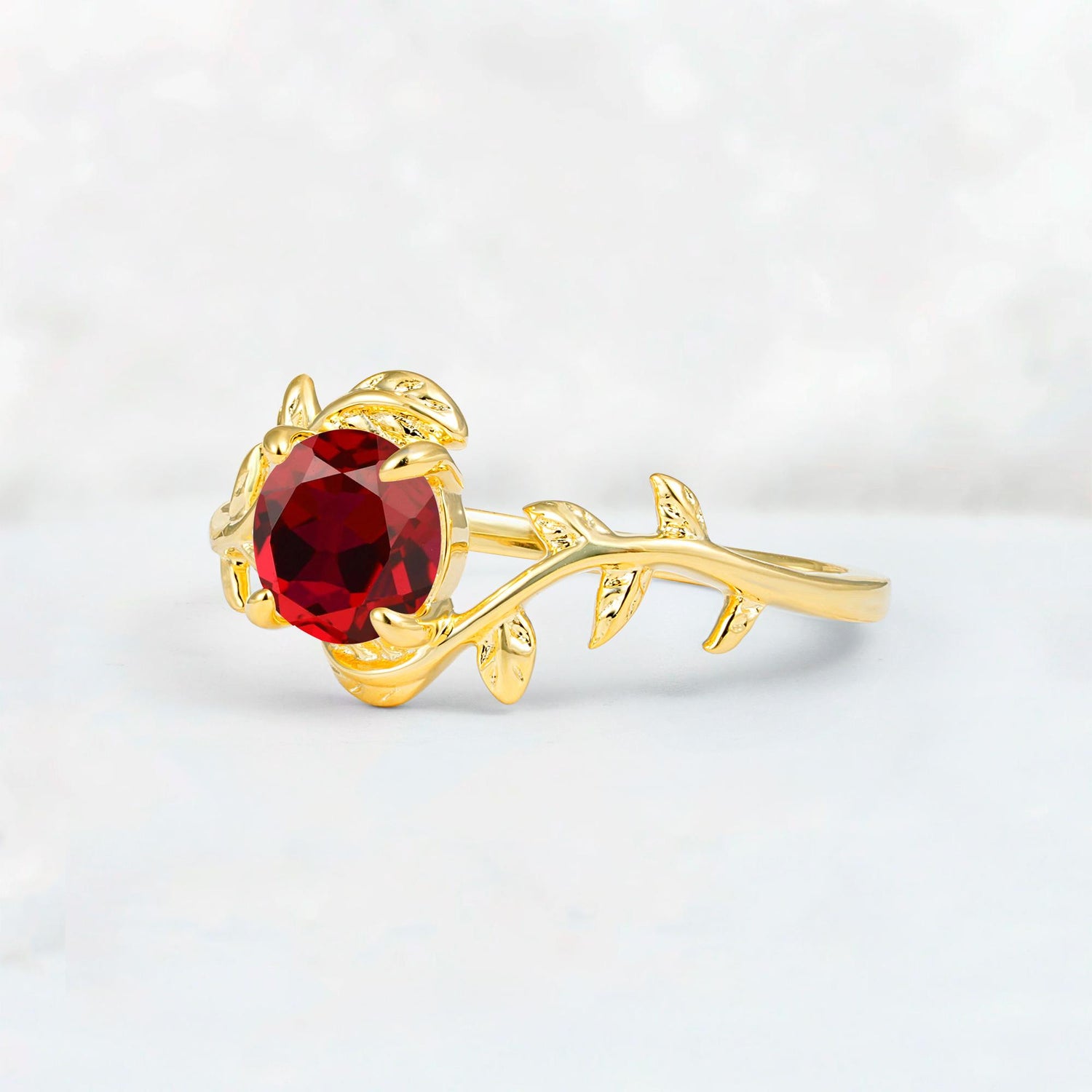 Round Cut Nature-Inspired Ruby Solitaire Engagement Ring - Additional view