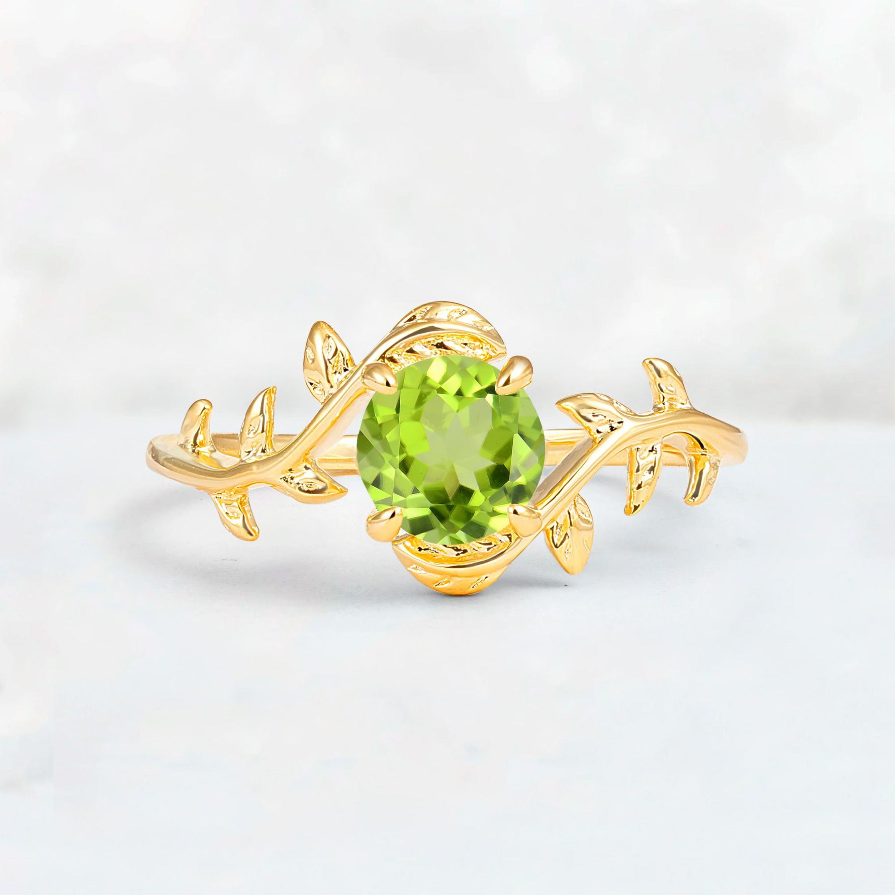 Round Cut Nature-Inspired Peridot Solitaire Engagement Ring - Additional view