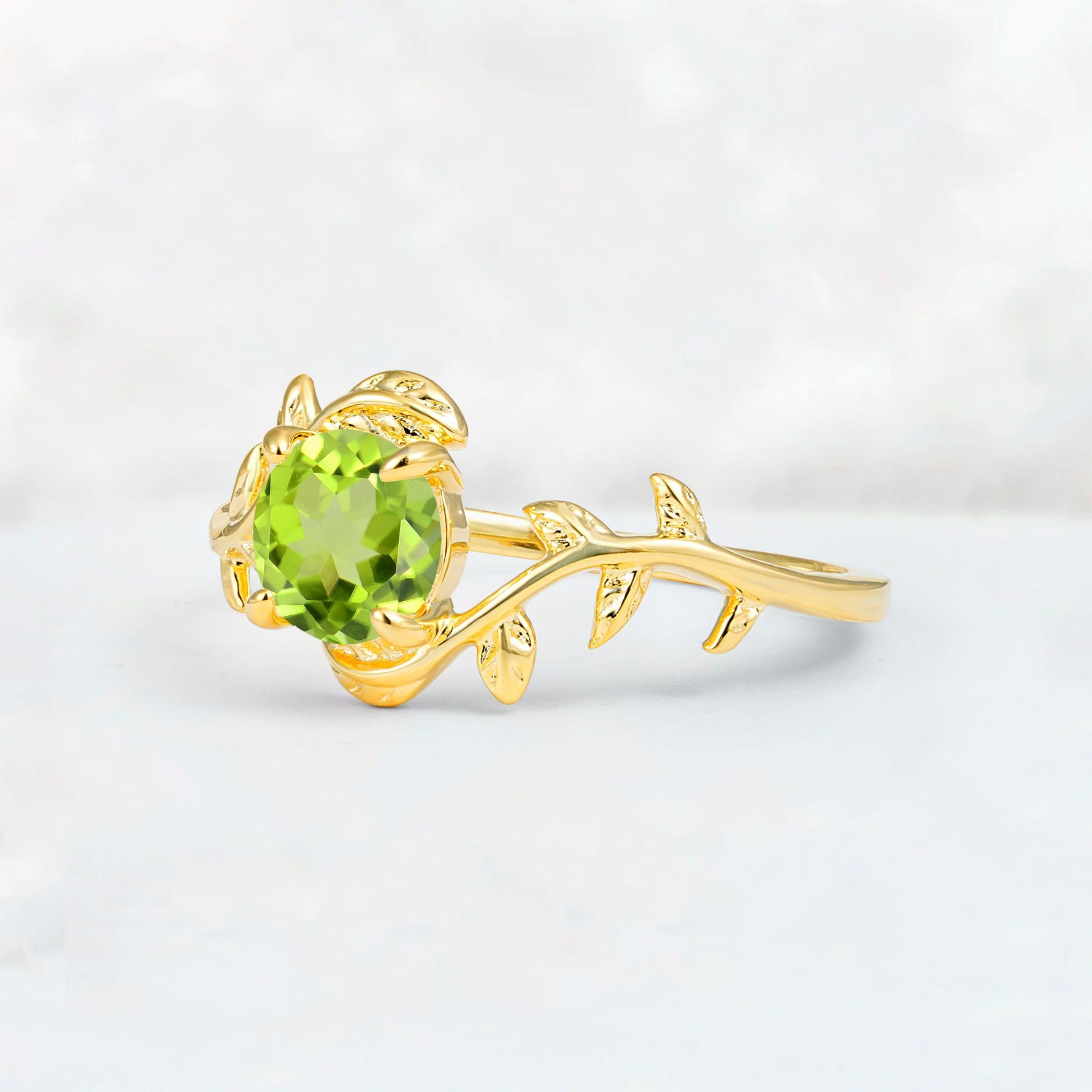 Round Cut Nature-Inspired Peridot Solitaire Engagement Ring - Additional view