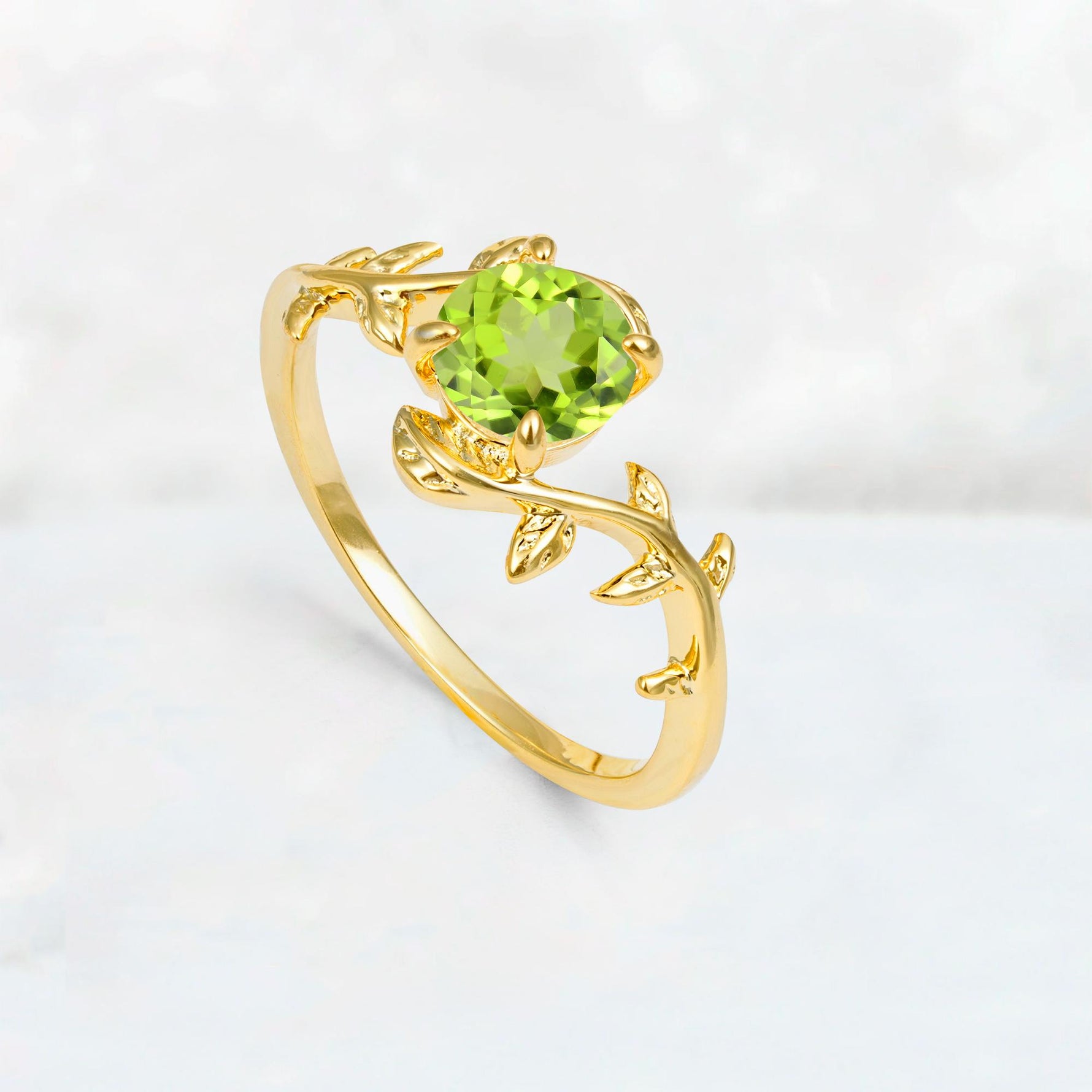 Round Cut Nature-Inspired Peridot Solitaire Engagement Ring - Additional view