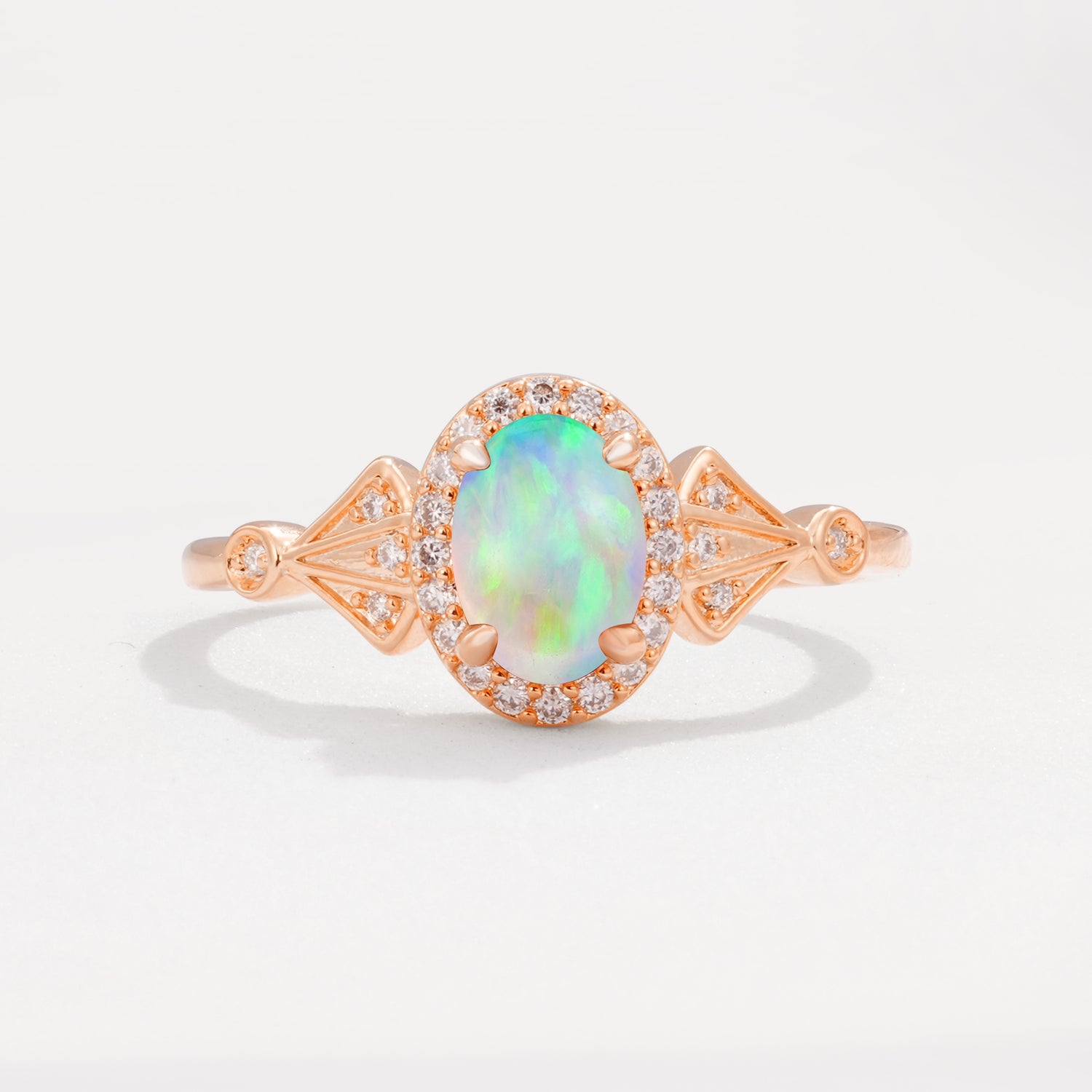 Oval Cut Opal Art Deco Halo Ring for Her