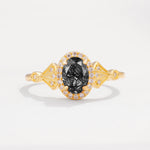 ML07052 Black Rutilated Quartz Ring - Yellow-Gold