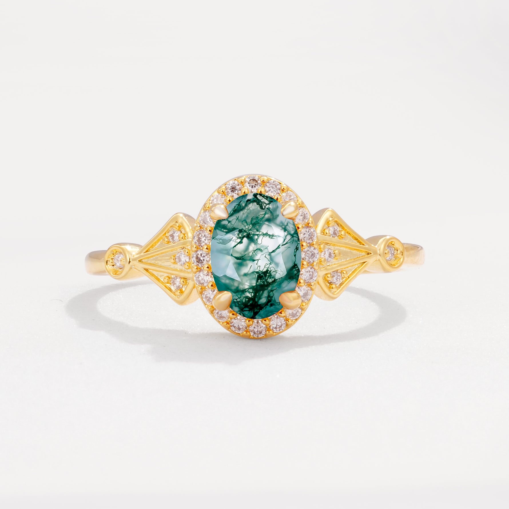 ML07052 Moss Agate Ring - Yellow-Gold