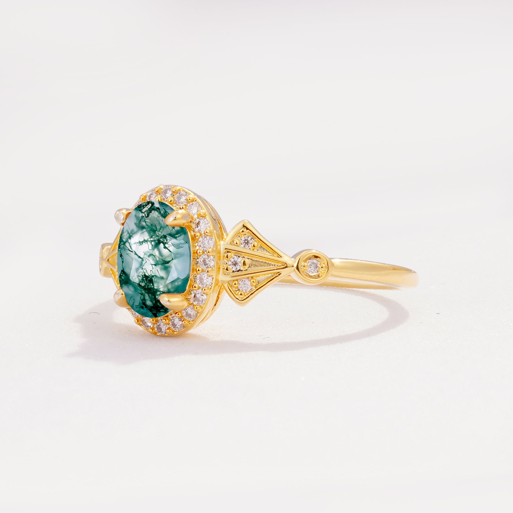ML07052 Moss Agate Ring - White-Gold