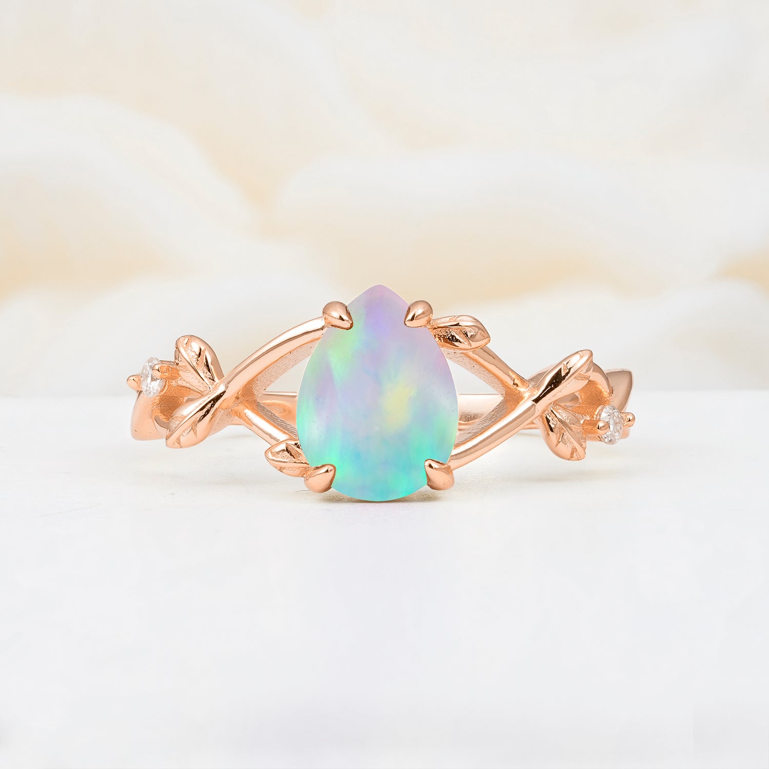 Vintage Cluster Pear Cut Fire Opal Engagement Ring