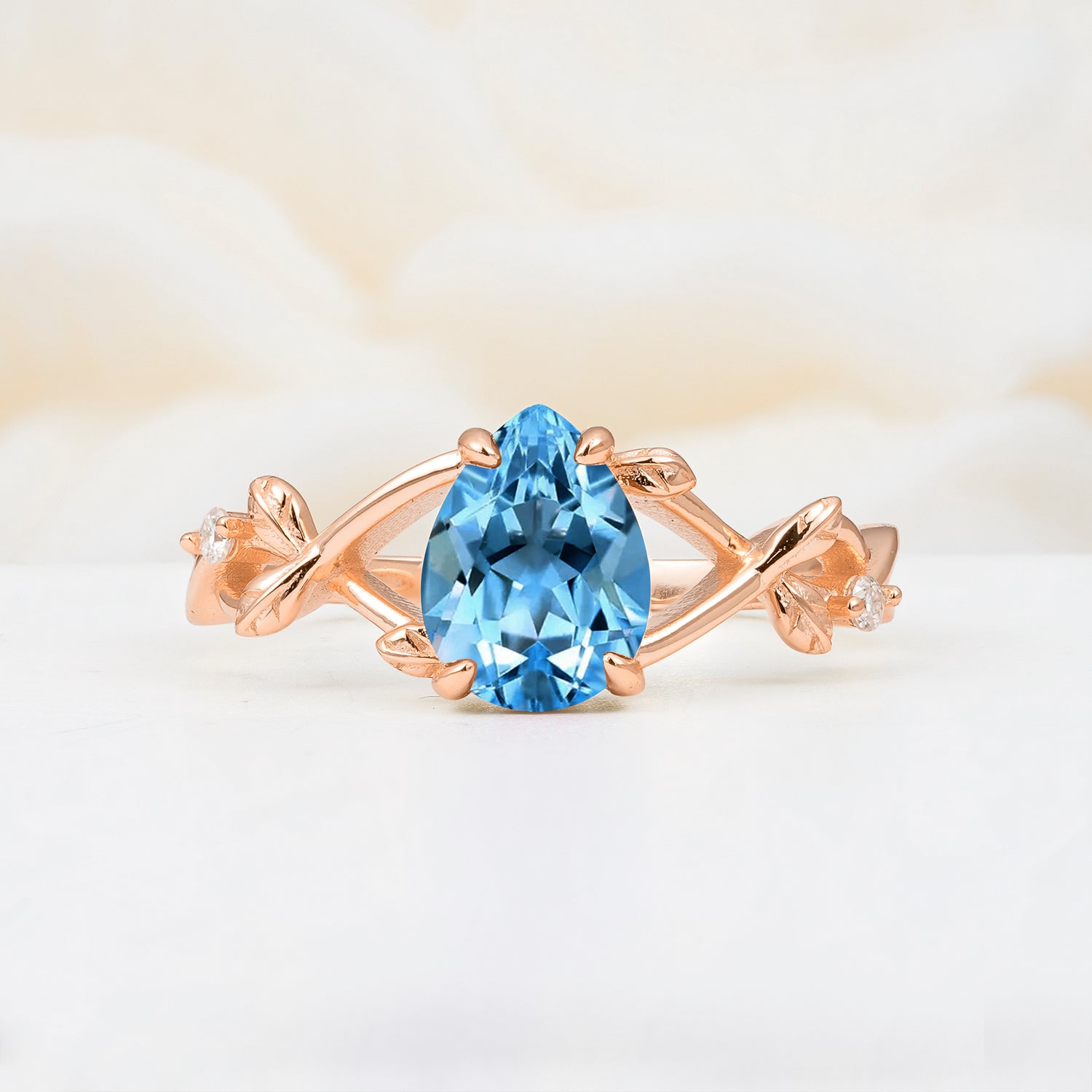 Vintage Cluster Pear Cut Fire Aquamarine  Engagement Ring