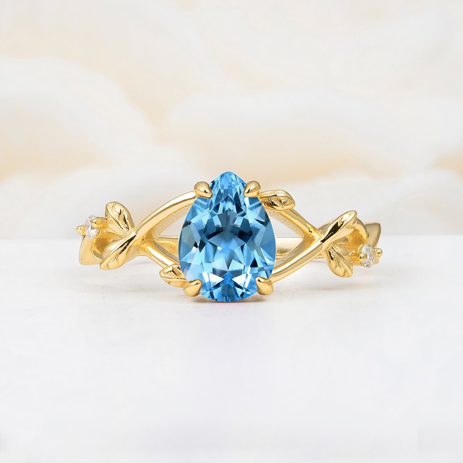 Vintage Cluster Pear Cut Fire Aquamarine  Engagement Ring
