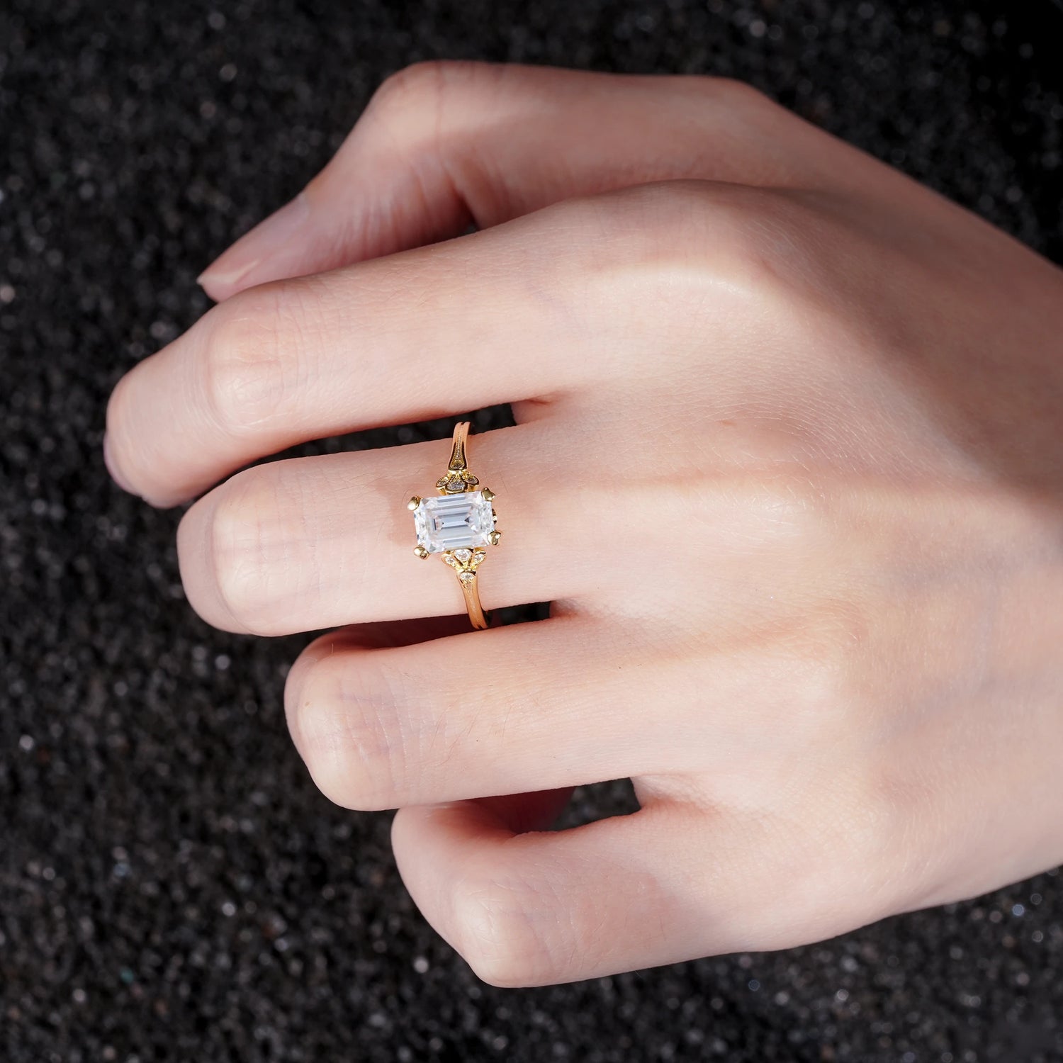 Classic 4-Prong Emerald-Cut Moissanite Engagement Ring