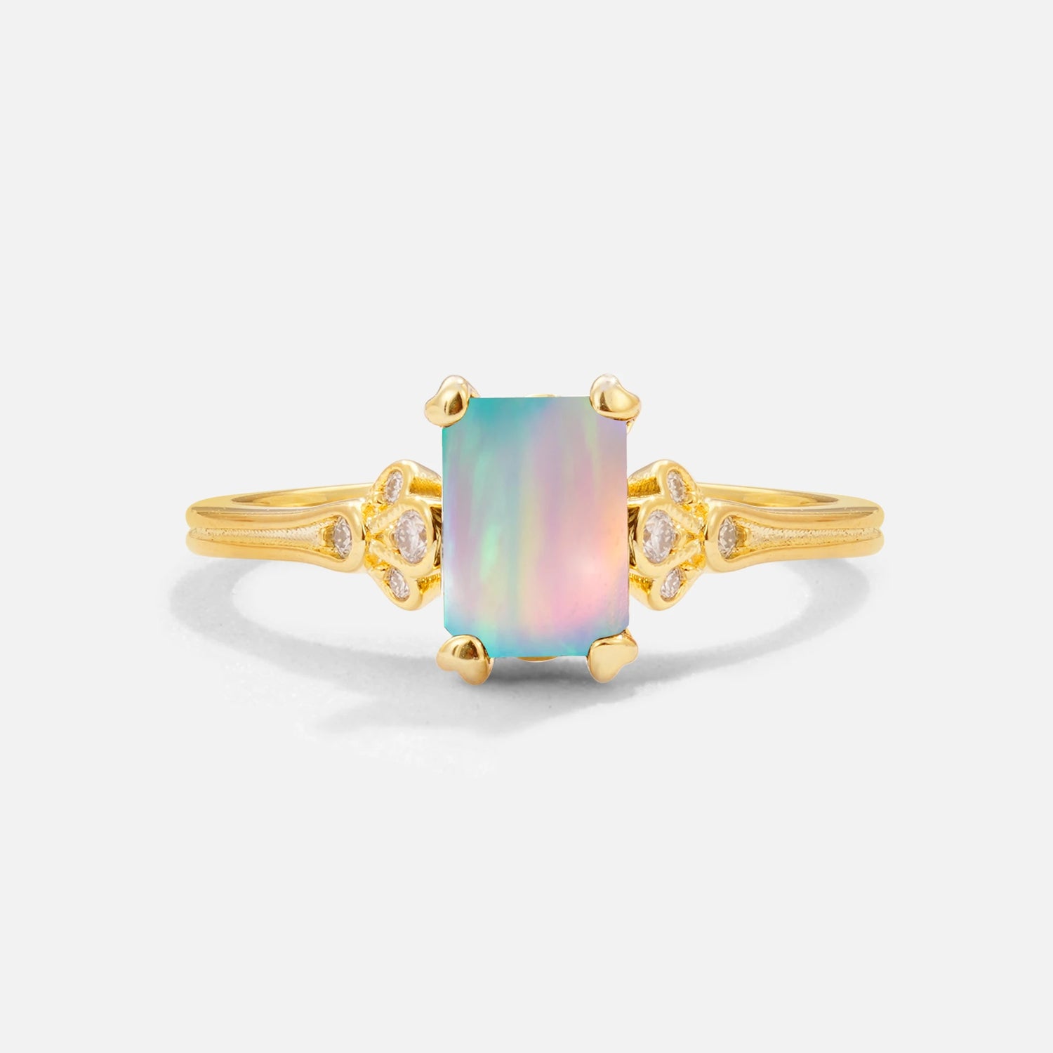 Classic 4-Prong Emerald-Cut Fire Opal Engagement Ring