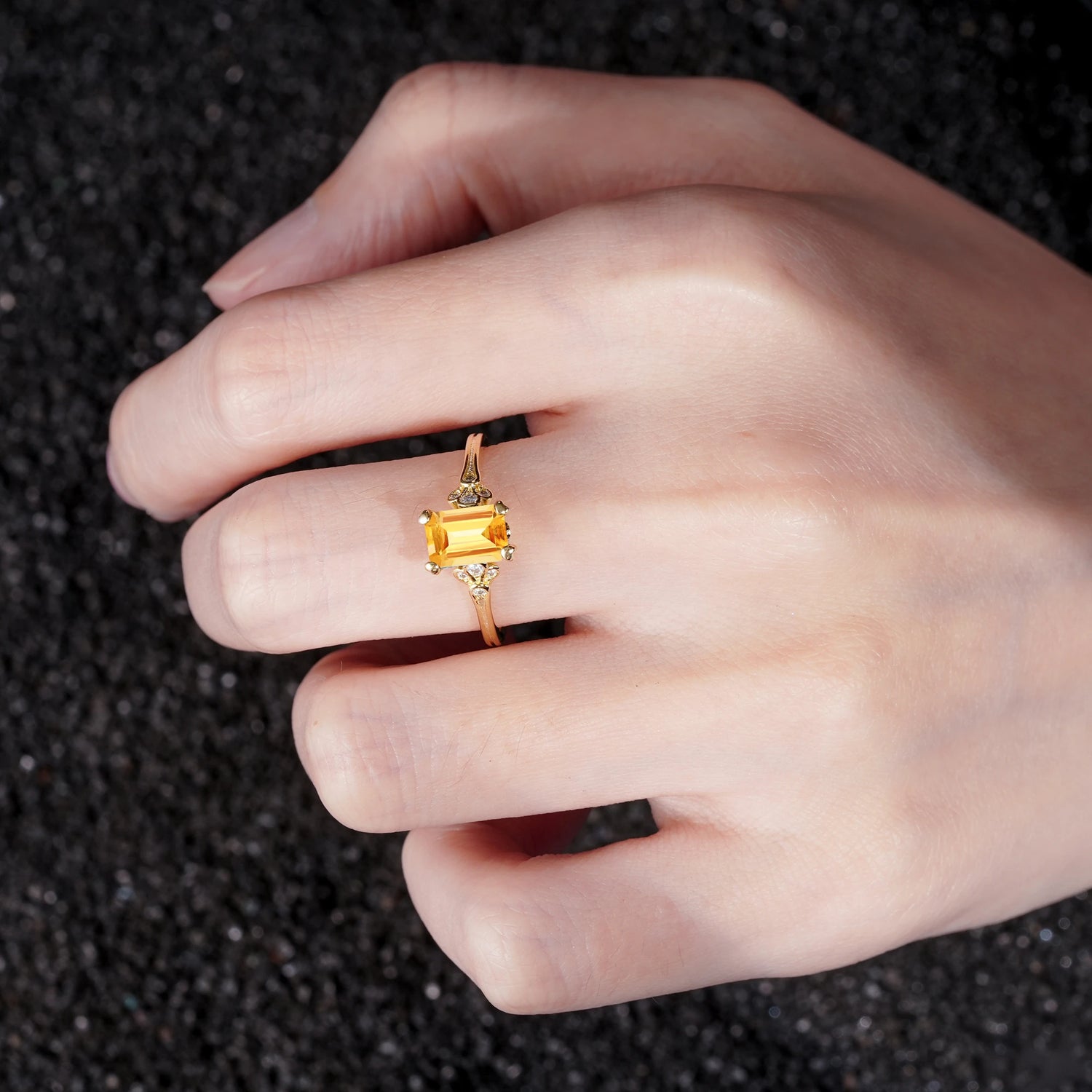 Classic 4-Prong Emerald-Cut Citrine Engagement Ring
